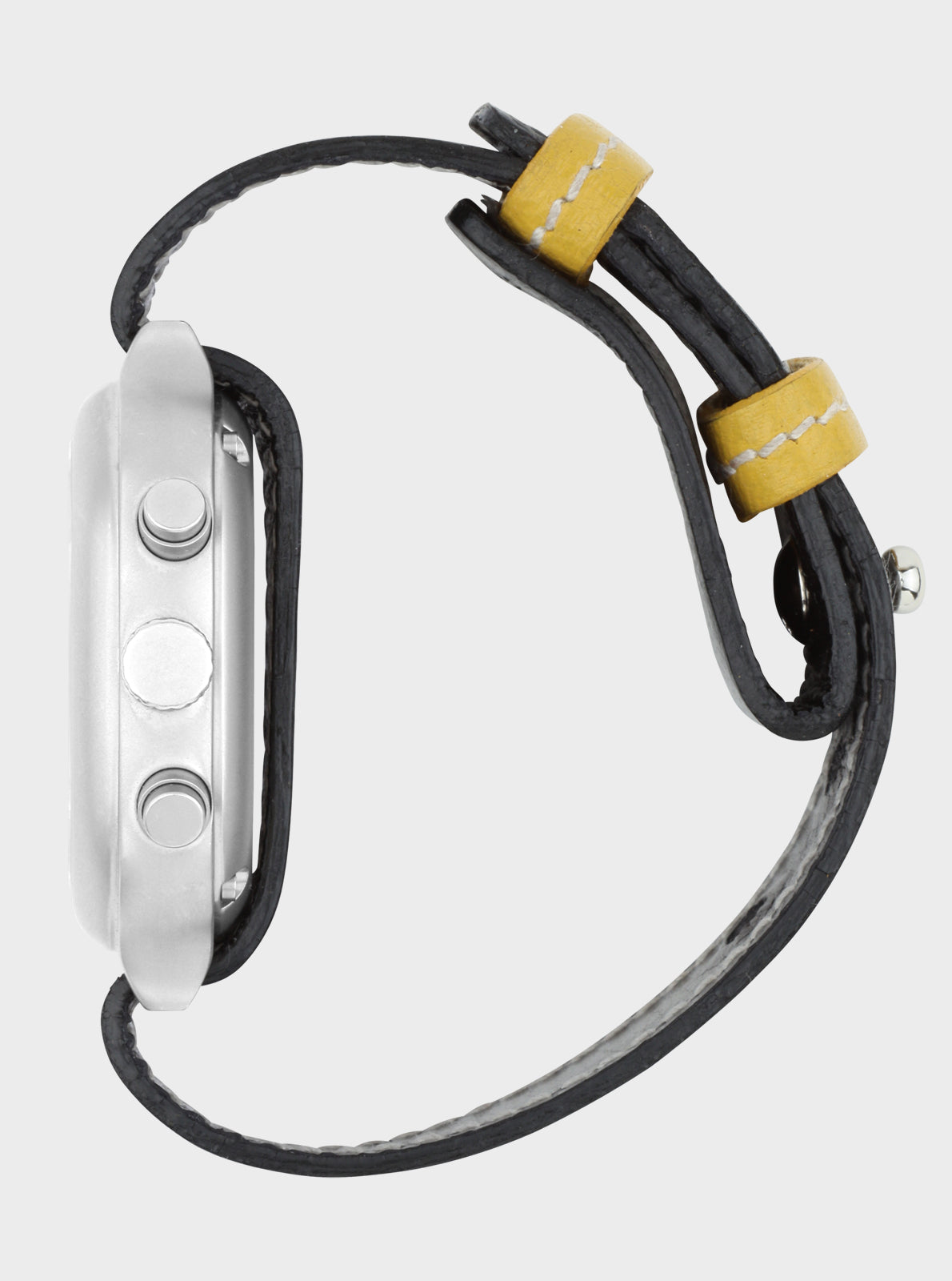 Image of Montre chronographe Kelton Chapal 1972, bracelet cuir noir avec empiècements jaunes