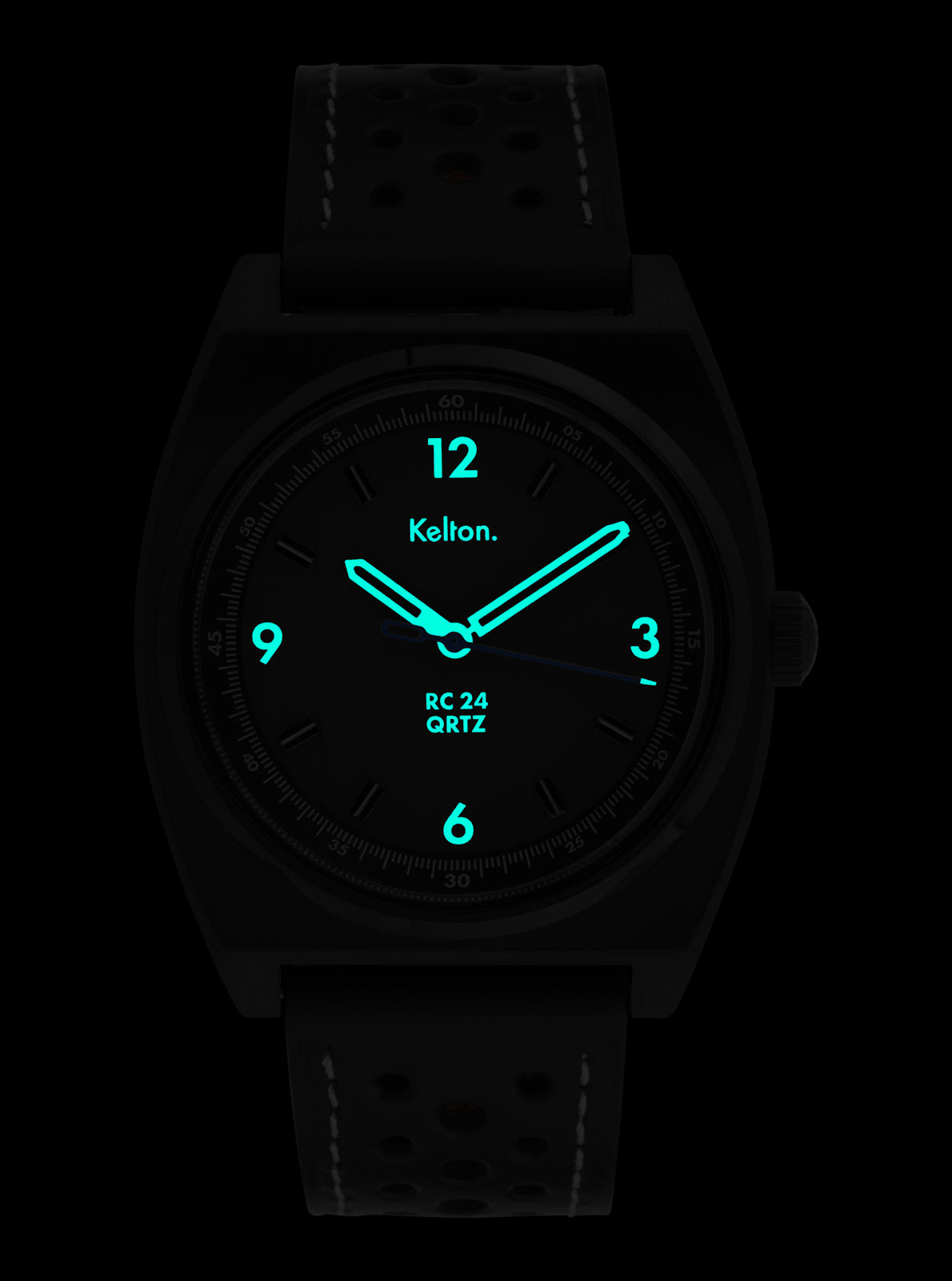 Image of Montre KELTON RC 24 QRTZ noire, cadran noir avec aiguilles bleues lumineuses