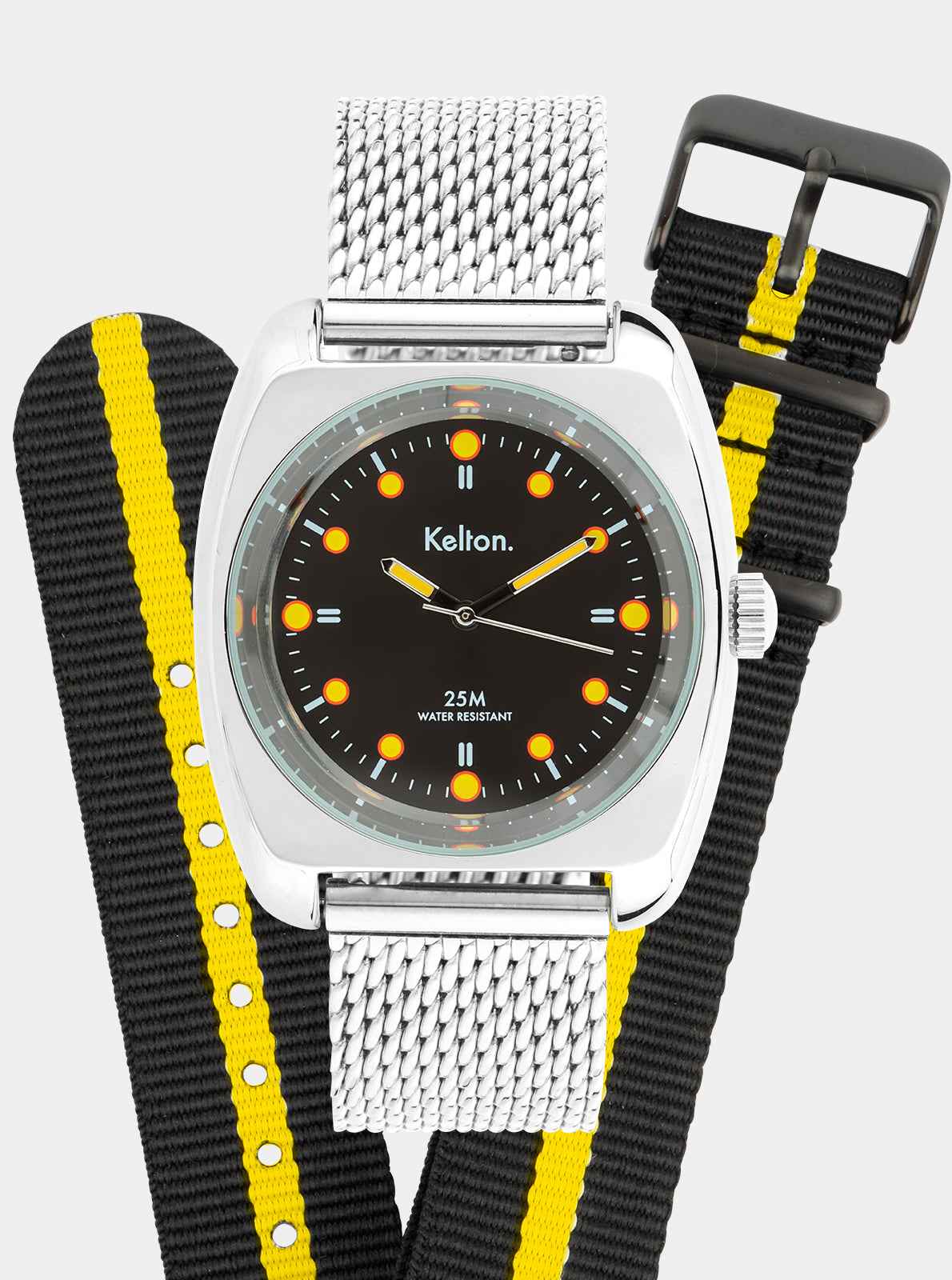 Coffret Montre RC2 Noir-Jaune Mesh + Bracelet Nato offert