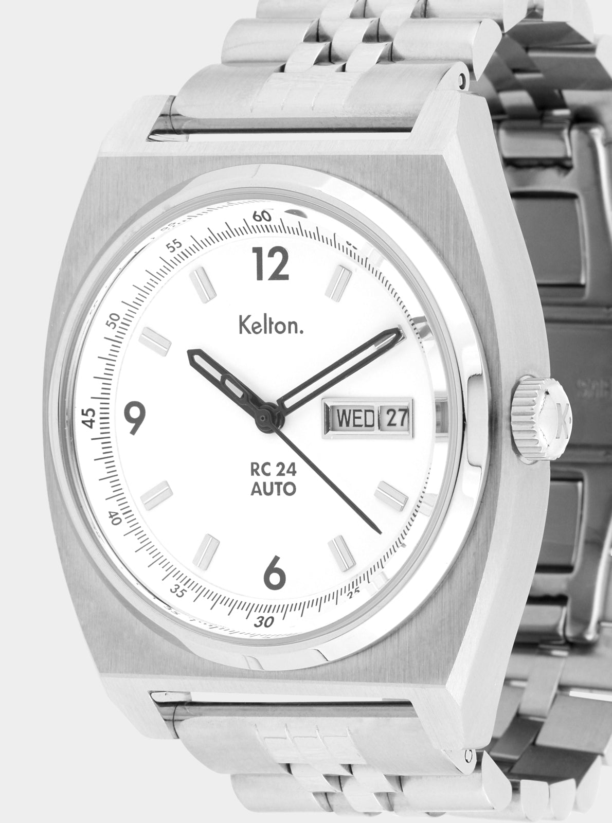 Image of Montre automatique cadran blanc RC 24, index bâtons et guichet date à 3 h
