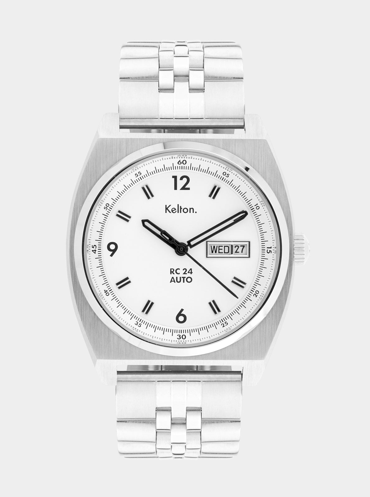 Image of Montre automatique RC 24 au cadran blanc, bracelet métal Jubilee, aiguilles et index noirs