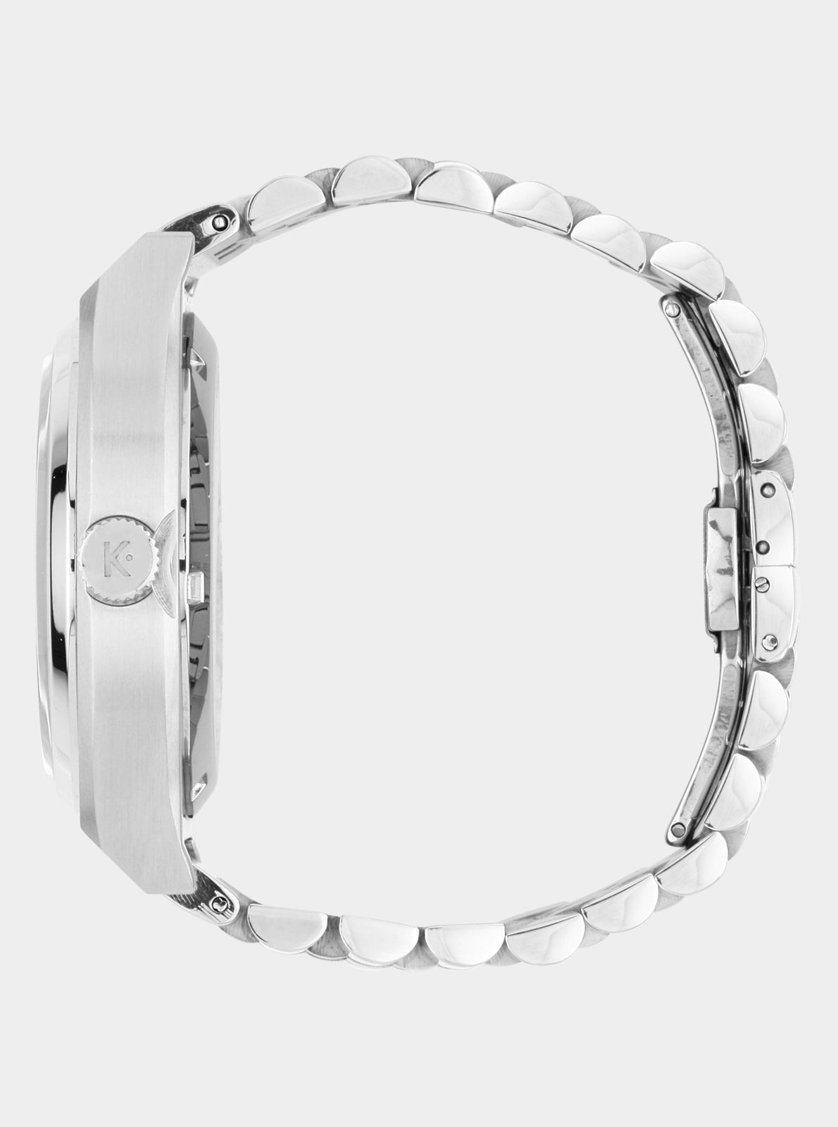 Image of Montre automatique vue de côté, boîtier et bracelet à maillons métal argent