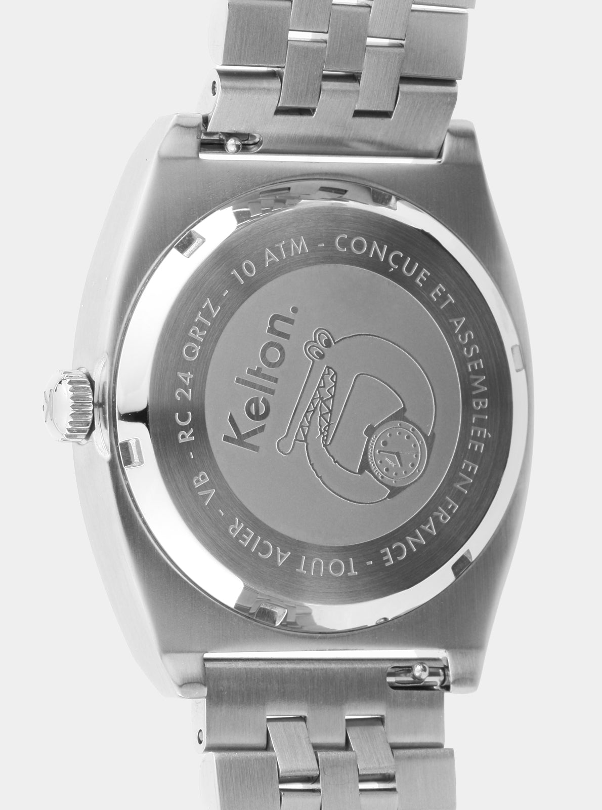 Image of Boîtier arrière de montre Kelton RC24 Quartz, gravure et bracelet acier.