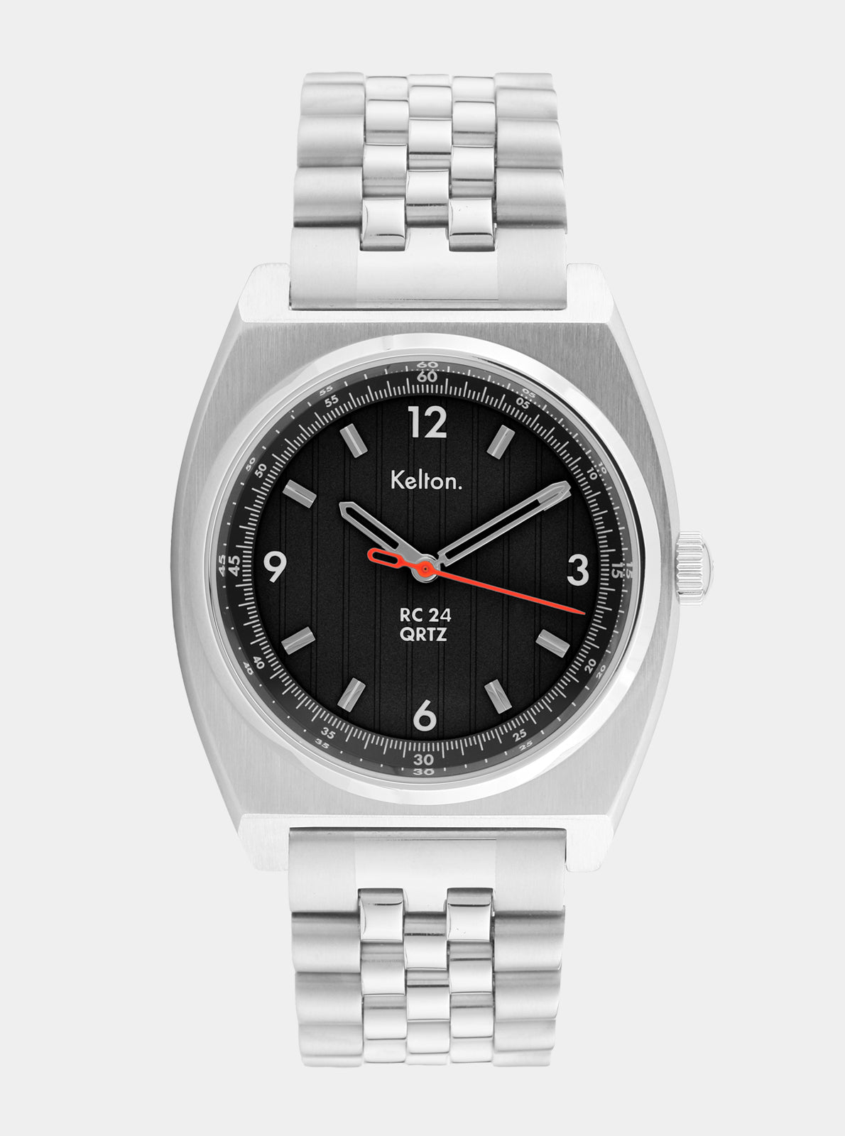 Image of Montre Kelton RC24 Quartz noire, cadran noir et bracelet jubilee en acier.