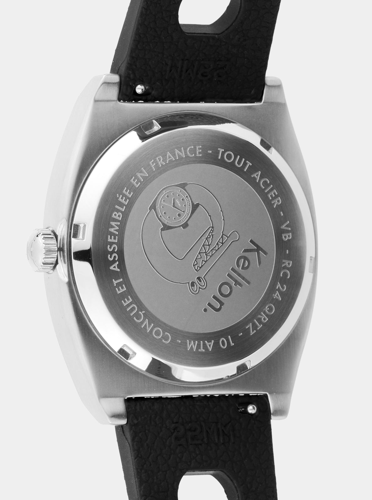Image of Boîtier de montre Kelton RC24 Quartz, fond gravé et bracelet en cuir noir.