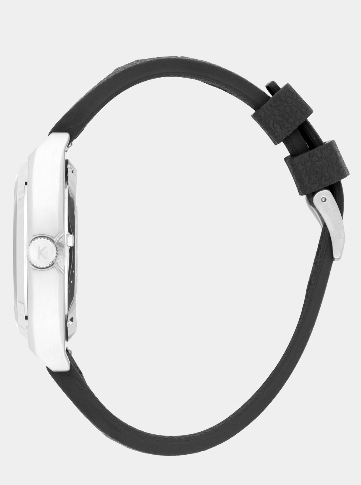 Image of Montre Kelton RC24, boîtier argent et bracelet noir avec fermoir.