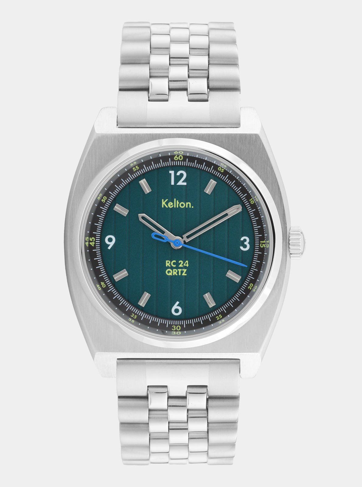 Image of Montre cadran vert foncé et bracelet acier maillons jubilee, affichage analogique