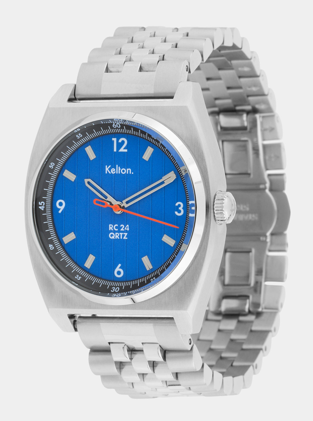 Image of Montre Kelton cadran bleu, index, bracelet acier à mailles