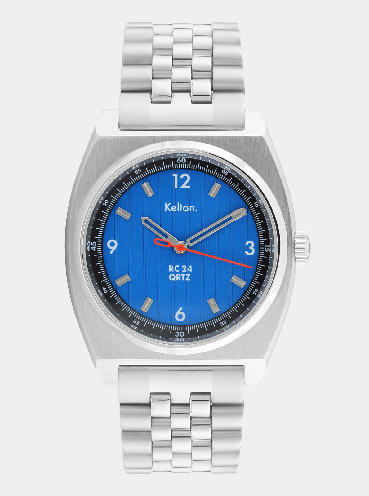 Image of Montre Kelton cadran bleu et bracelet acier, aiguilles et index dorés