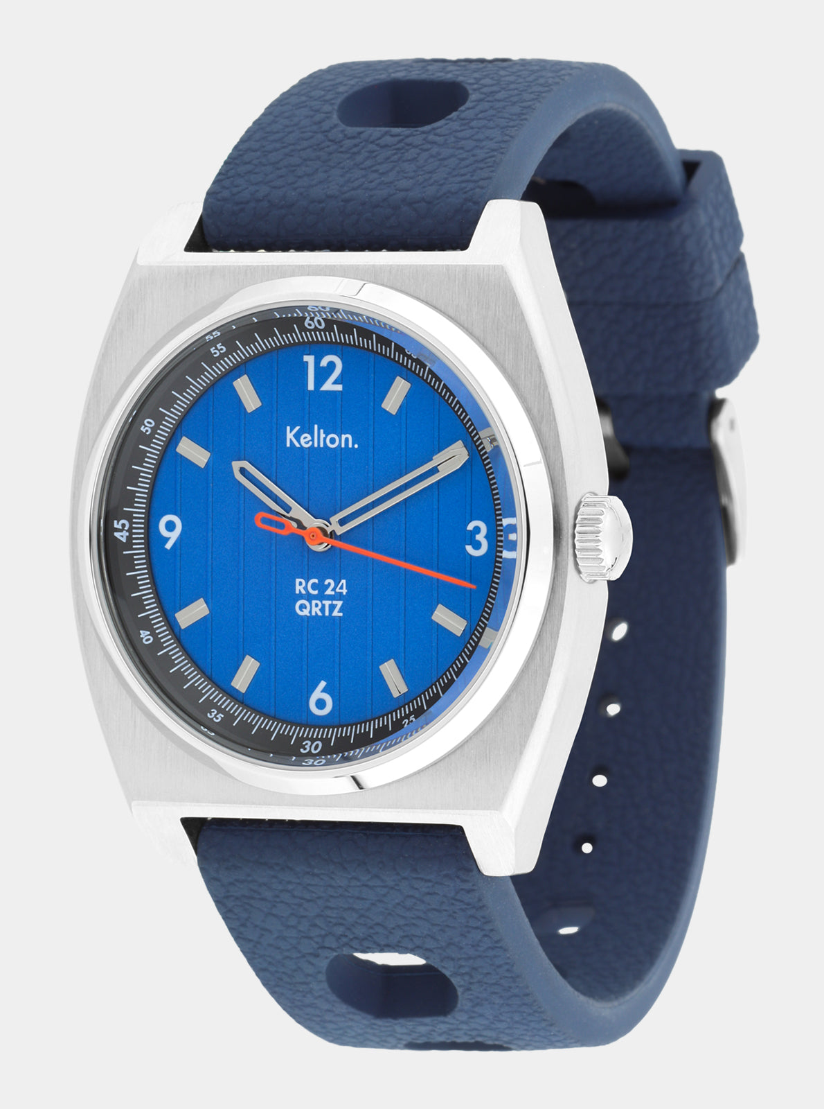 Image of Montre Kelton au cadran bleu avec bracelet cuir bleu à trous