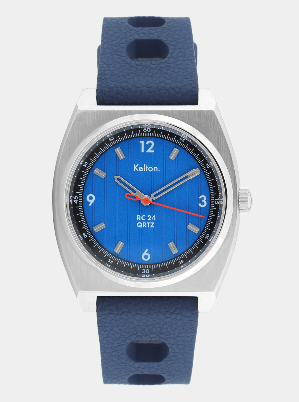 Image of Montre Kelton à cadran bleu, boîtier argenté et bracelet en cuir bleu