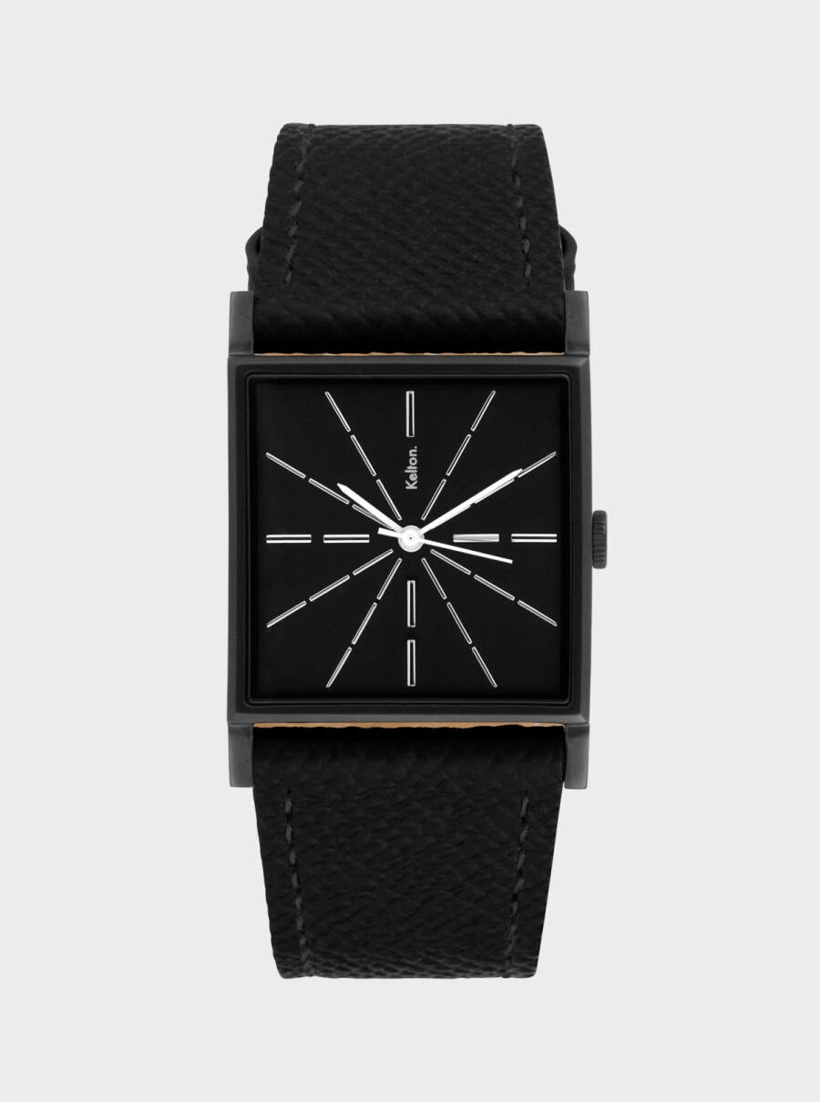 Image of Montre Blackstar Epsom, bracelet en cuir noir, cadran carré noir à aiguilles