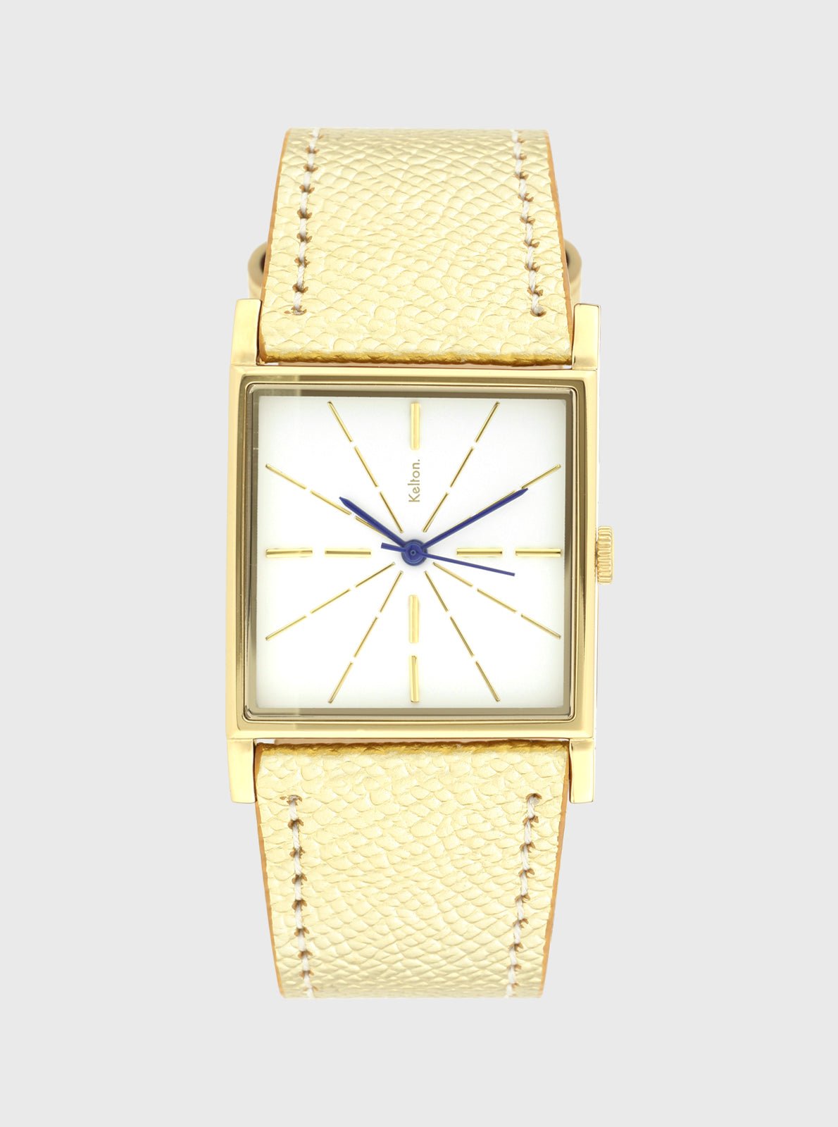 Image of Montre Astre Supergold à cadran carré blanc et bracelet cuir texturé doré clair
