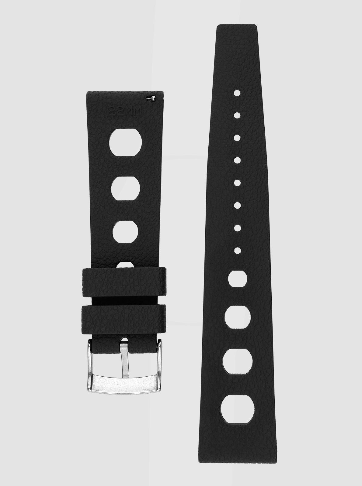 Image of Bracelet Isofrane noir 20 mm, boucle et rangée de trous, extrémité avec passants