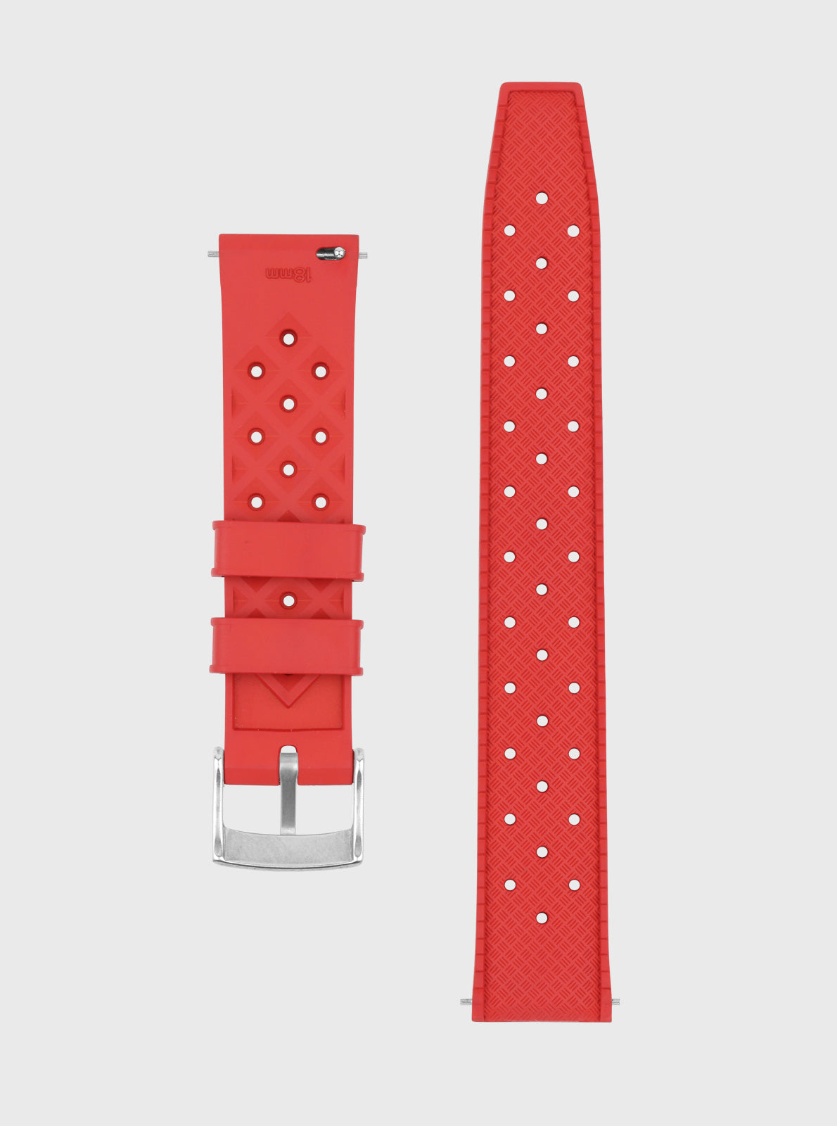 Image of Bracelet 18 mm cuir rouge à rivets blancs et boucle rectangulaire en métal