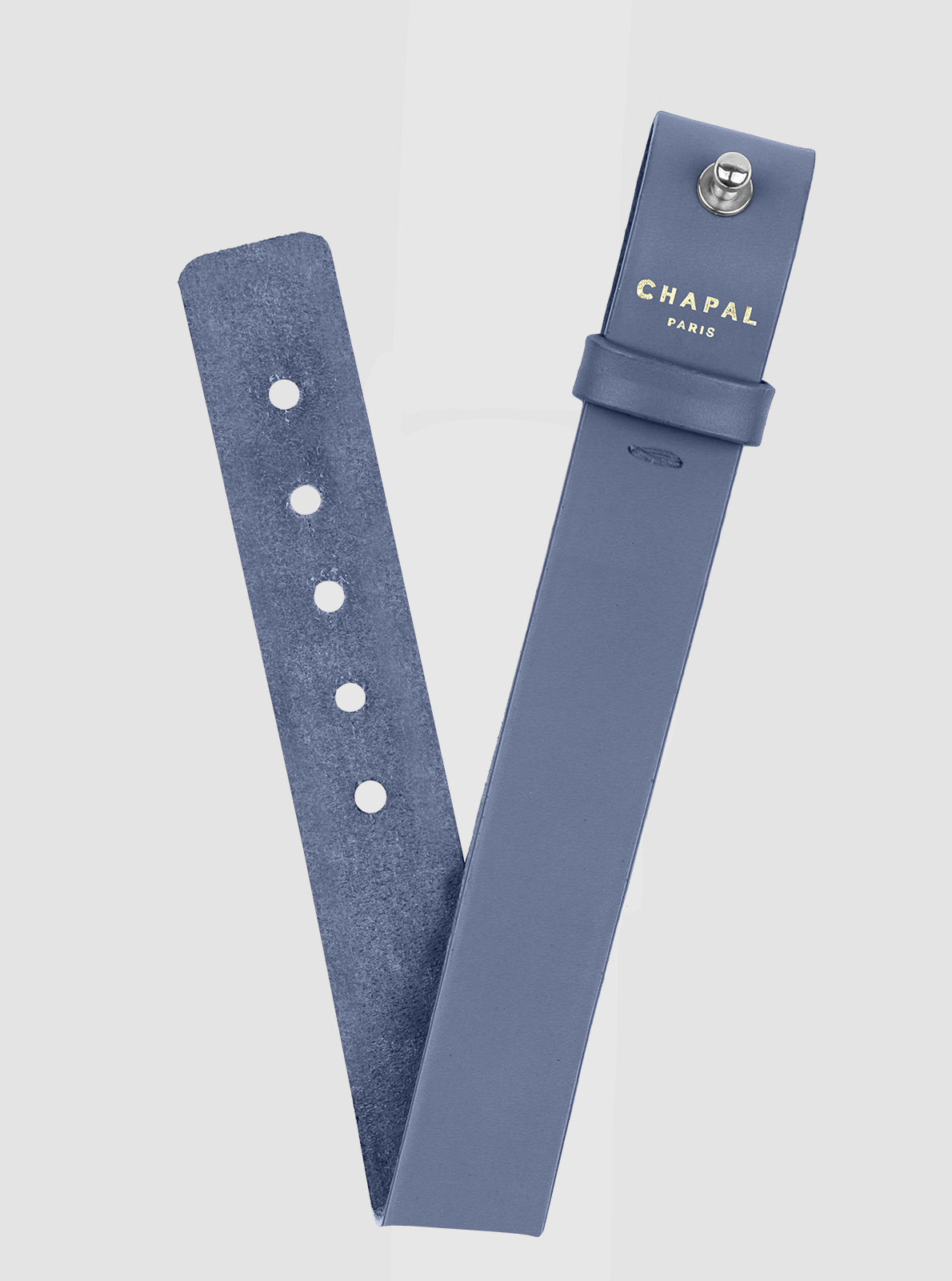 Image of Bracelet en cuir Chapal 20 mm bleu, fermeture à boucle et bande perforée