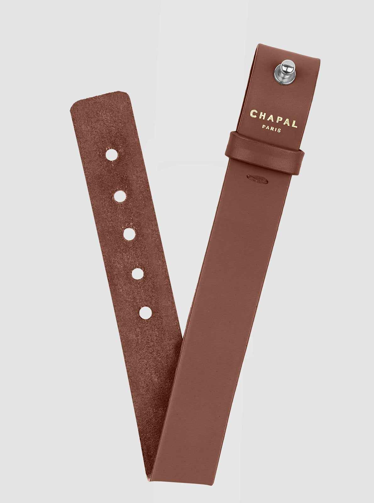 Image of Bracelet en cuir Chapal 20 mm brun, fermeture à boucle et bande perforée
