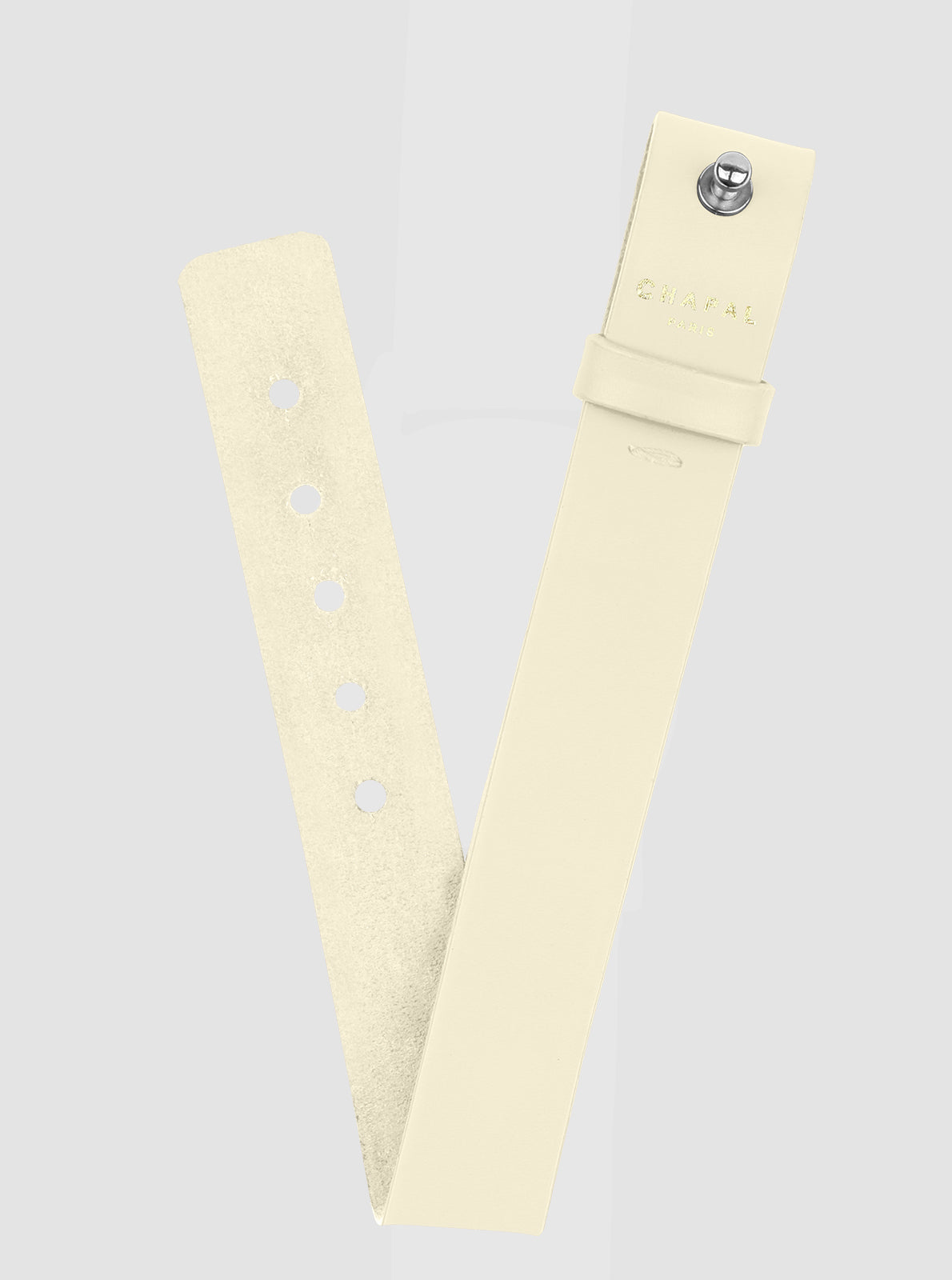 Image of Bracelet en cuir Chapal 20 mm blanc cassé, fermeture à boucle et bande perforée