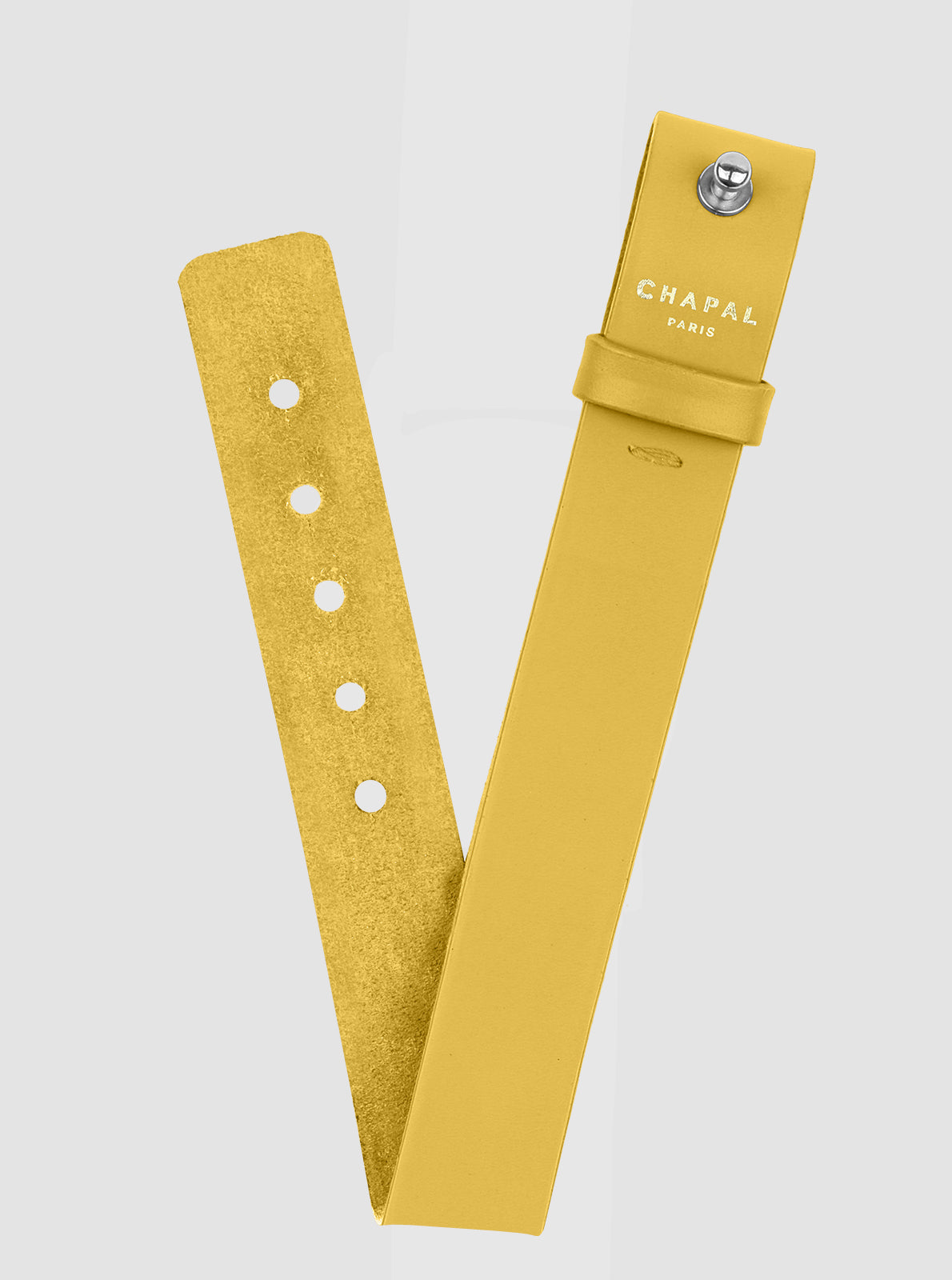 Image of Bracelet en cuir Chapal 20 mm jaune clair, fermeture à boucle et trous