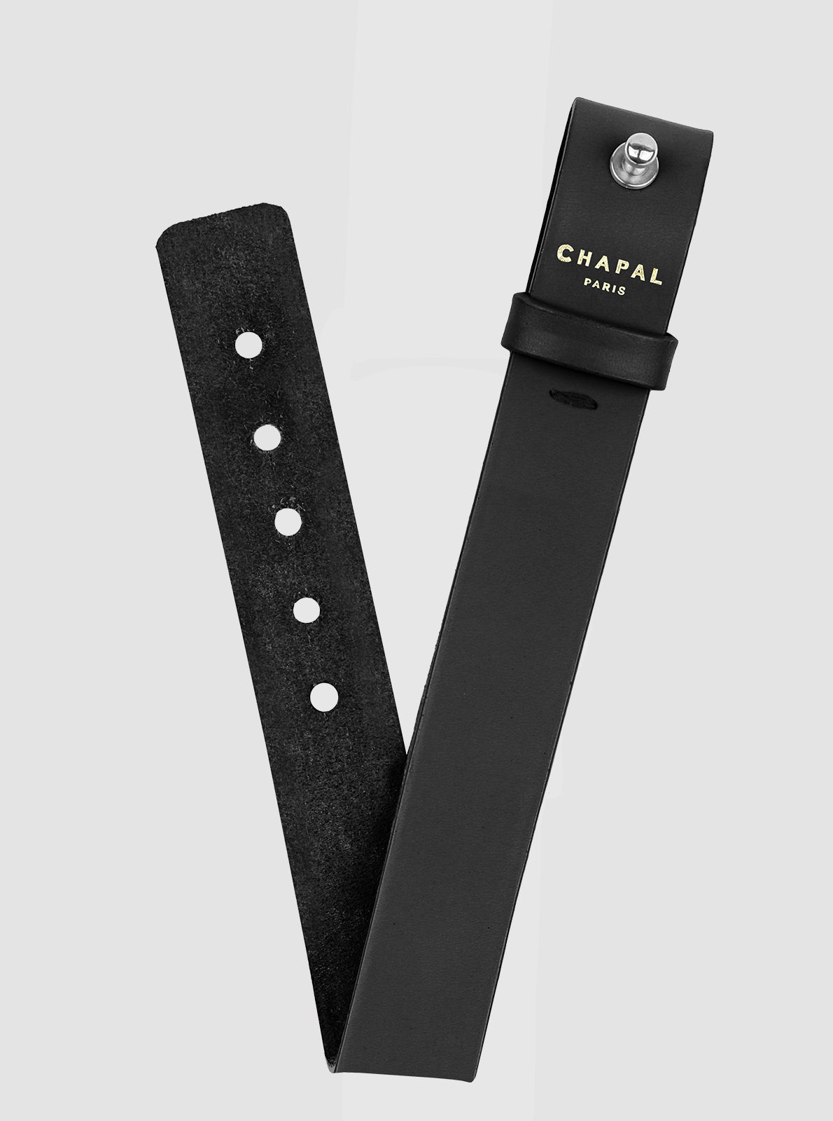 Image of Bracelet en cuir Chapal 20 mm noir, fermeture à boucle et bande perforée