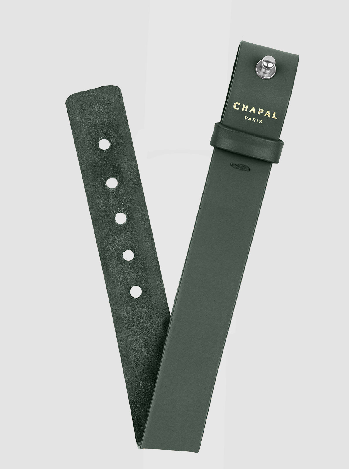 Image of Bracelet en cuir Chapal 20 mm vert, fermeture à boucle et bande perforée