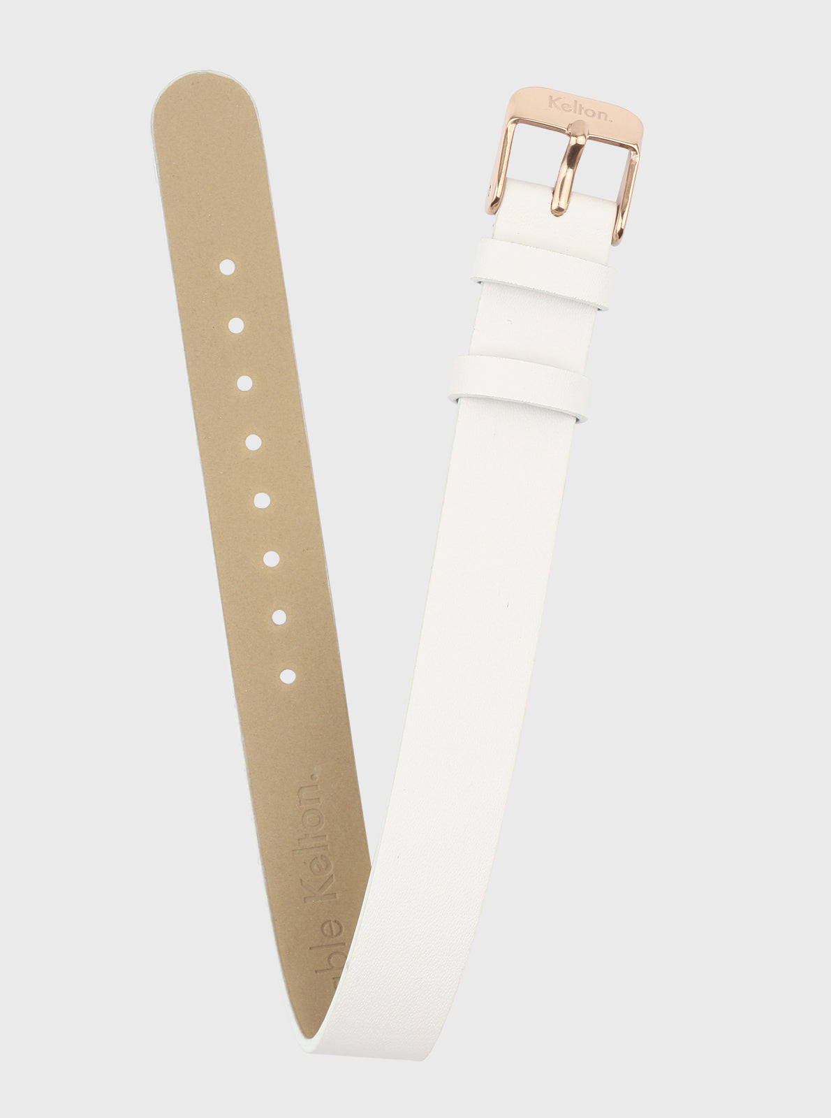 Image of Bracelet en cuir blanc à boucle dorée, lanière longue avec rangées de trous