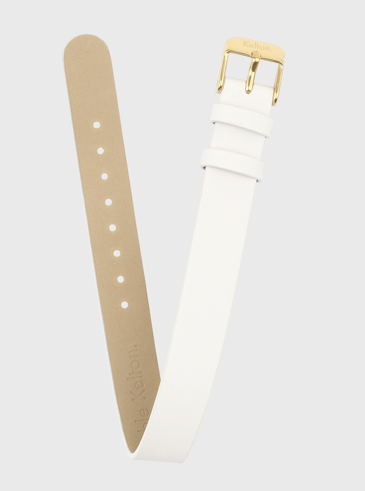 Image of Bracelet en cuir blanc 14 mm à boucle dorée, lanière avec trous