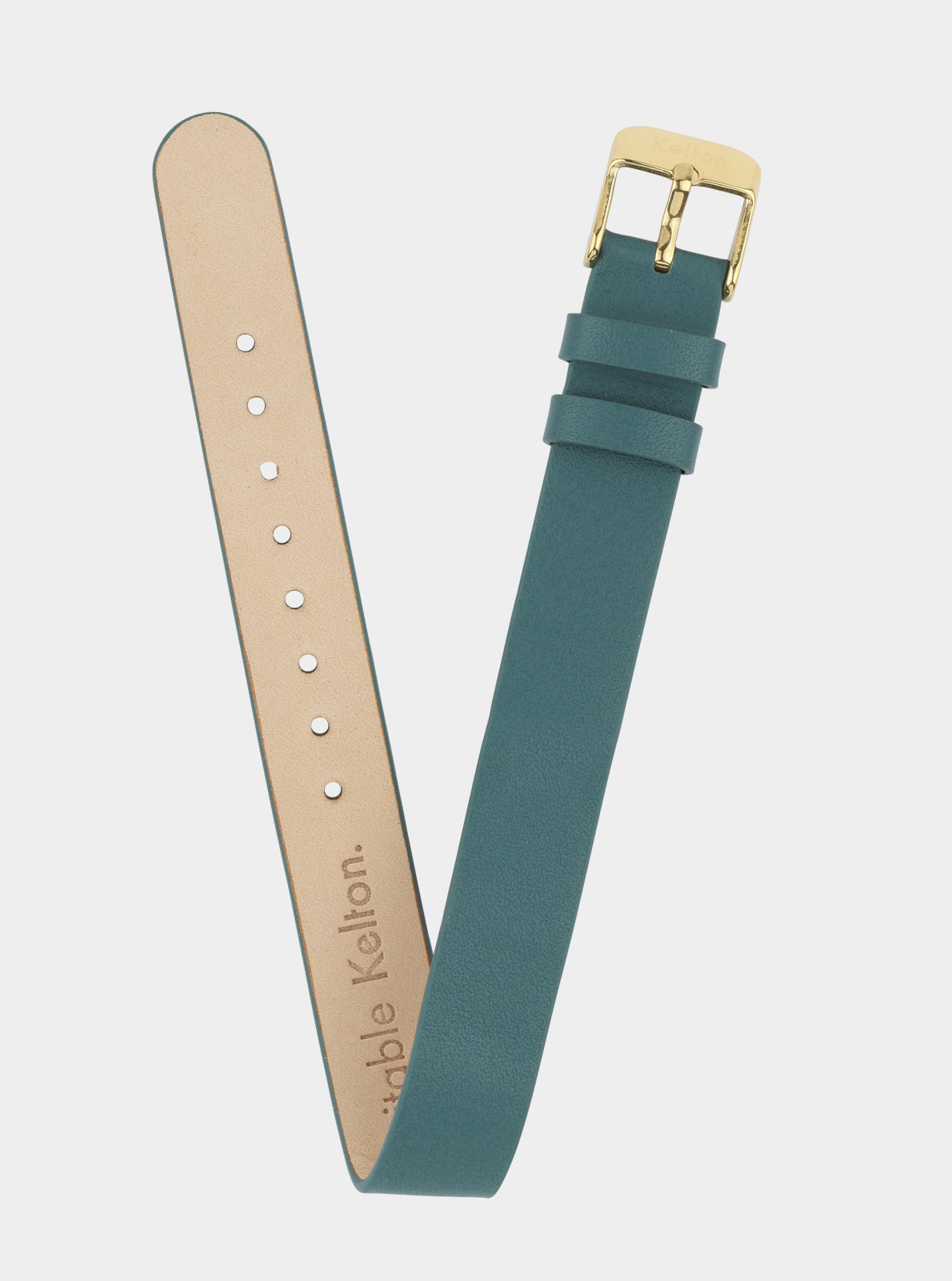 Image of Bracelet en cuir vert canard, rivets clairs, fermoir rectangulaire doré