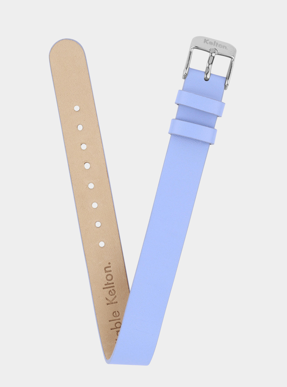 Image of Bracelet en cuir bleu clair, rivets clairs, fermoir rectangulaire argenté