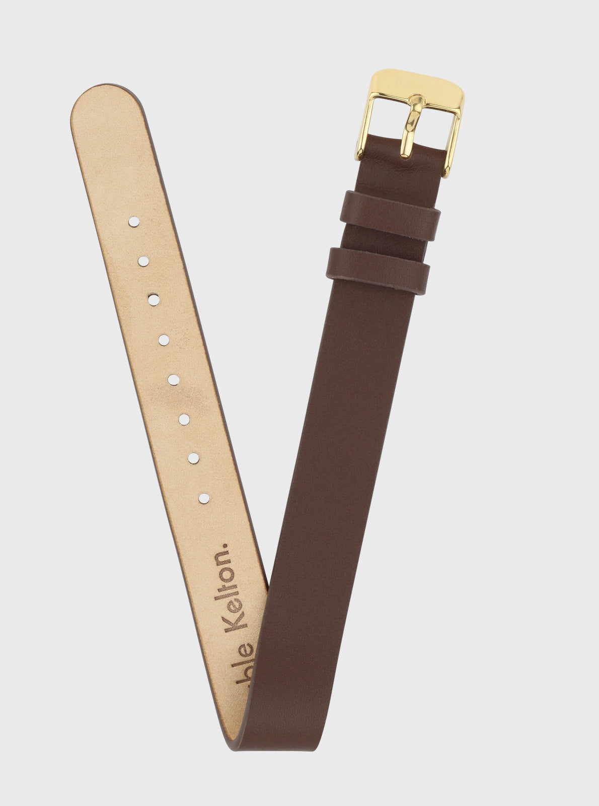 Image of Bracelet en cuir marron foncé, rivets clairs, fermoir rectangulaire doré