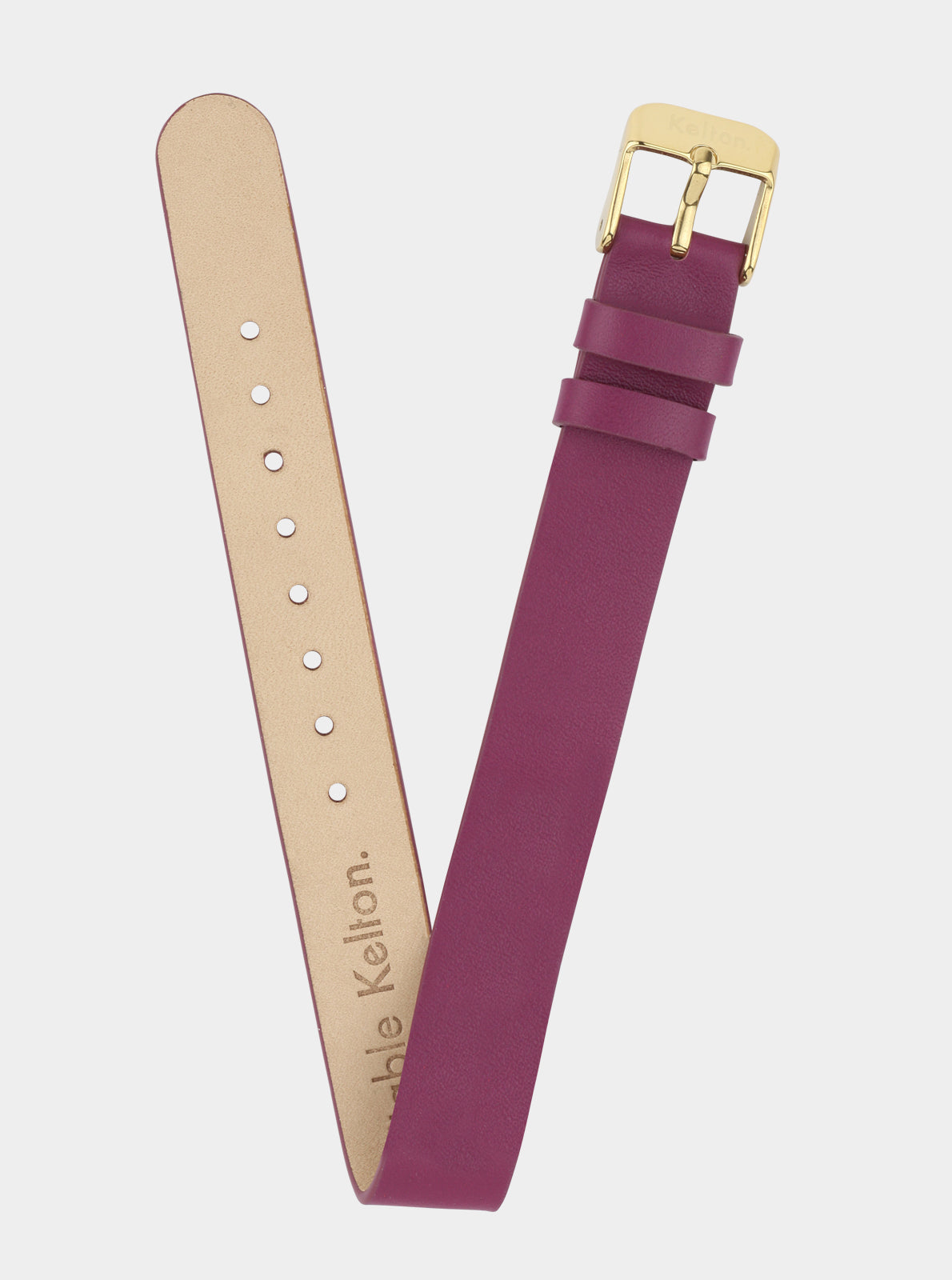 Image of Bracelet en cuir prune, rivets clairs, fermoir rectangulaire doré