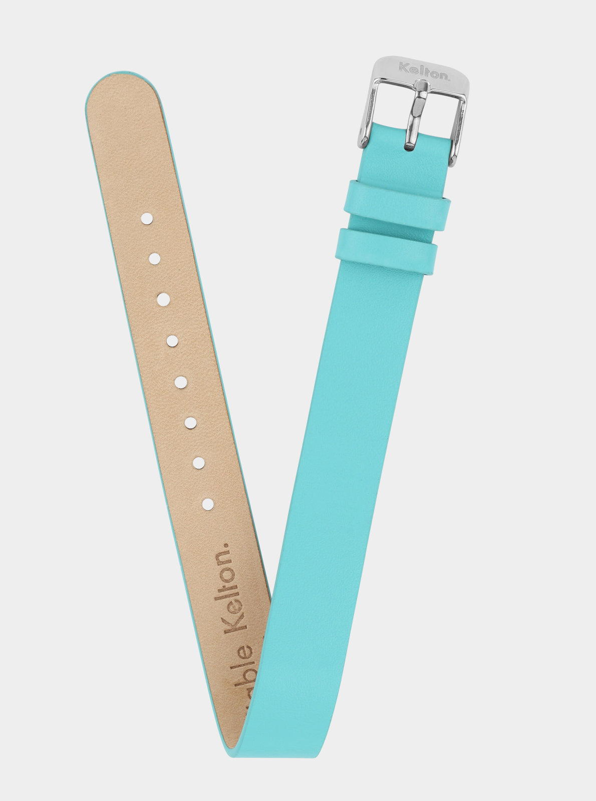 Image of Bracelet en cuir turquoise, rivets clairs, fermoir rectangulaire argenté