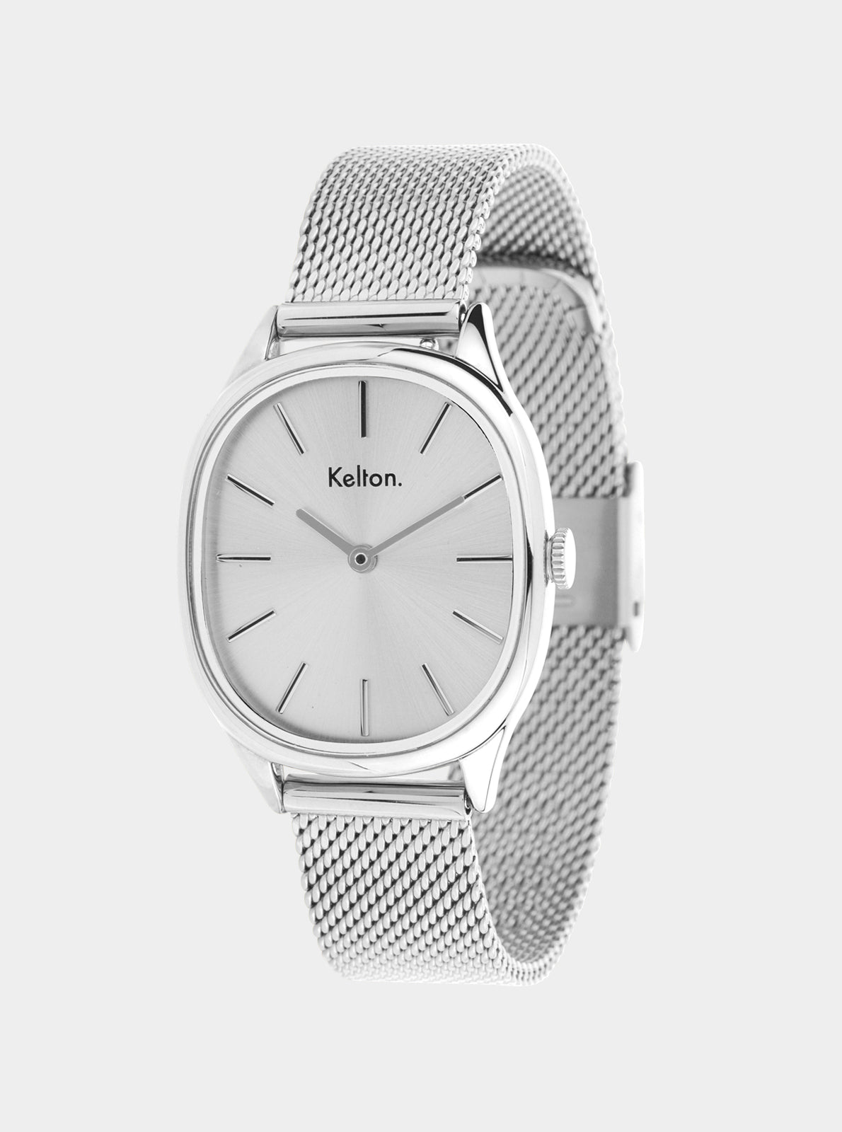 Image of Montre Colorama cadran blanc, bracelet maille argentée et couronne latérale