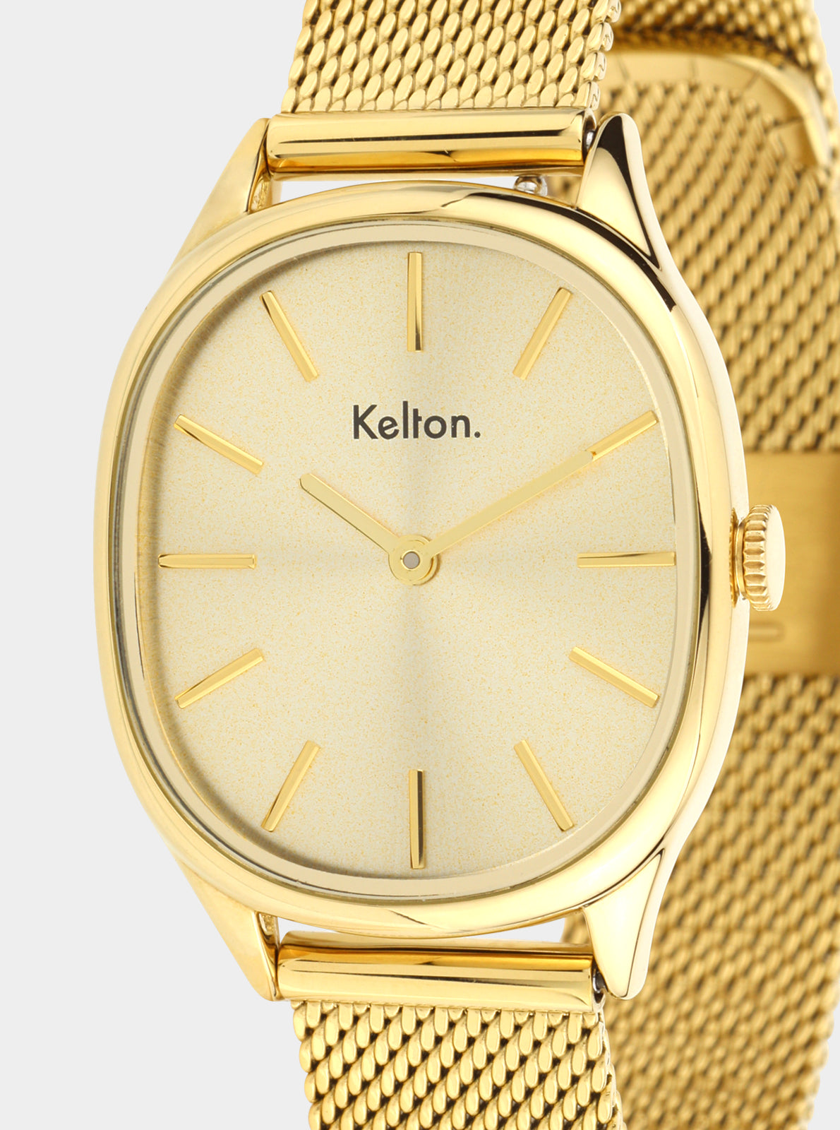 Image of Montre Kelton cadran crème, repères bâtons dorés et aiguilles visibles.