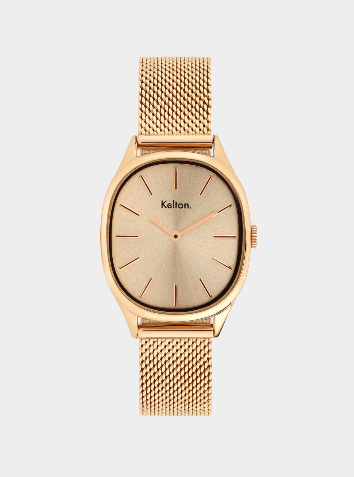 Image of Montre Kelton à cadran beige et bracelet maille doré rose
