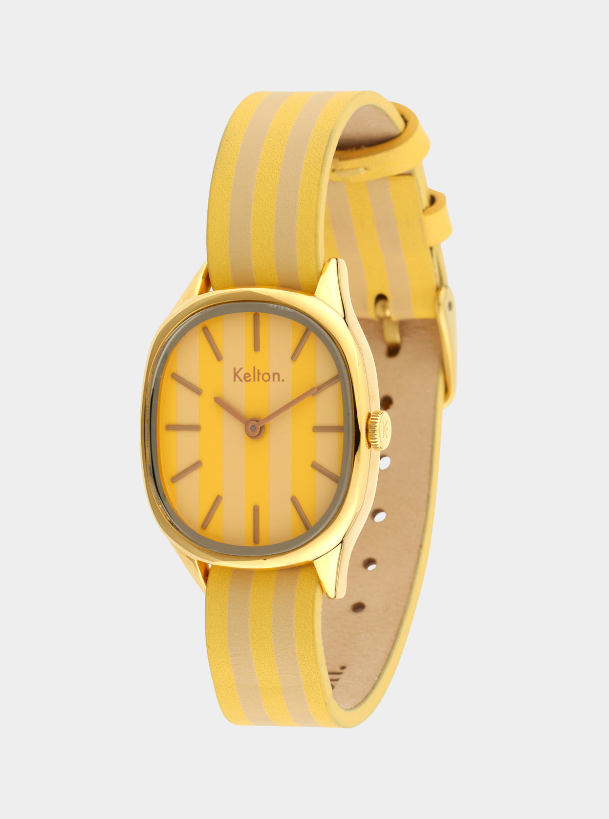 Image of Montre Kelton à cadran jaune et bracelet jaune, boîtier doré