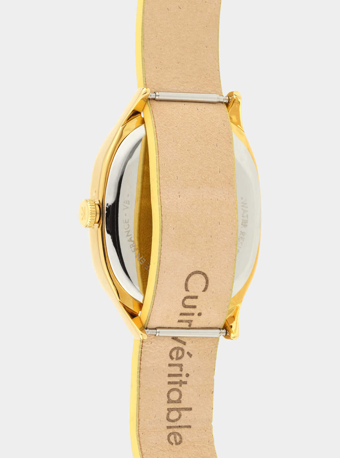 Image of Montre Kelton dos du boîtier et bracelet jaune avec sangles