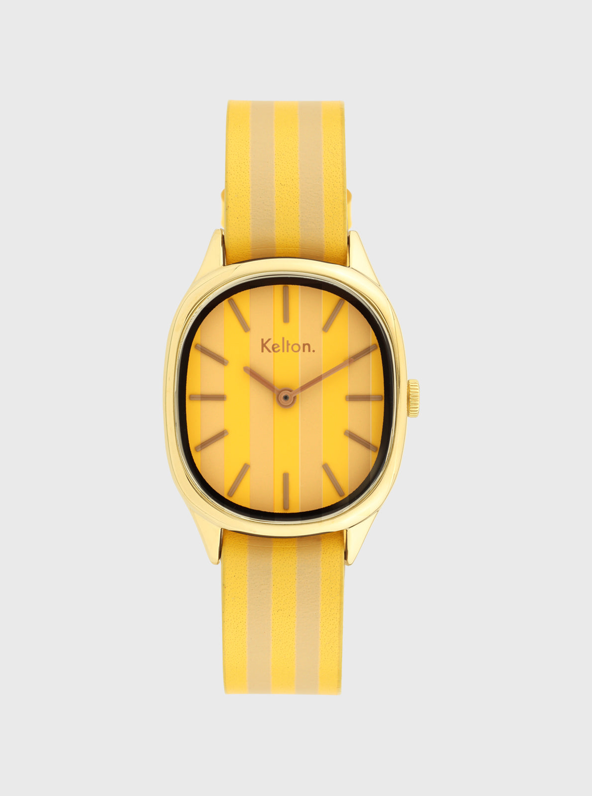 Image of Montre Kelton à cadran jaune et bracelet en tissu à rayures jaunes