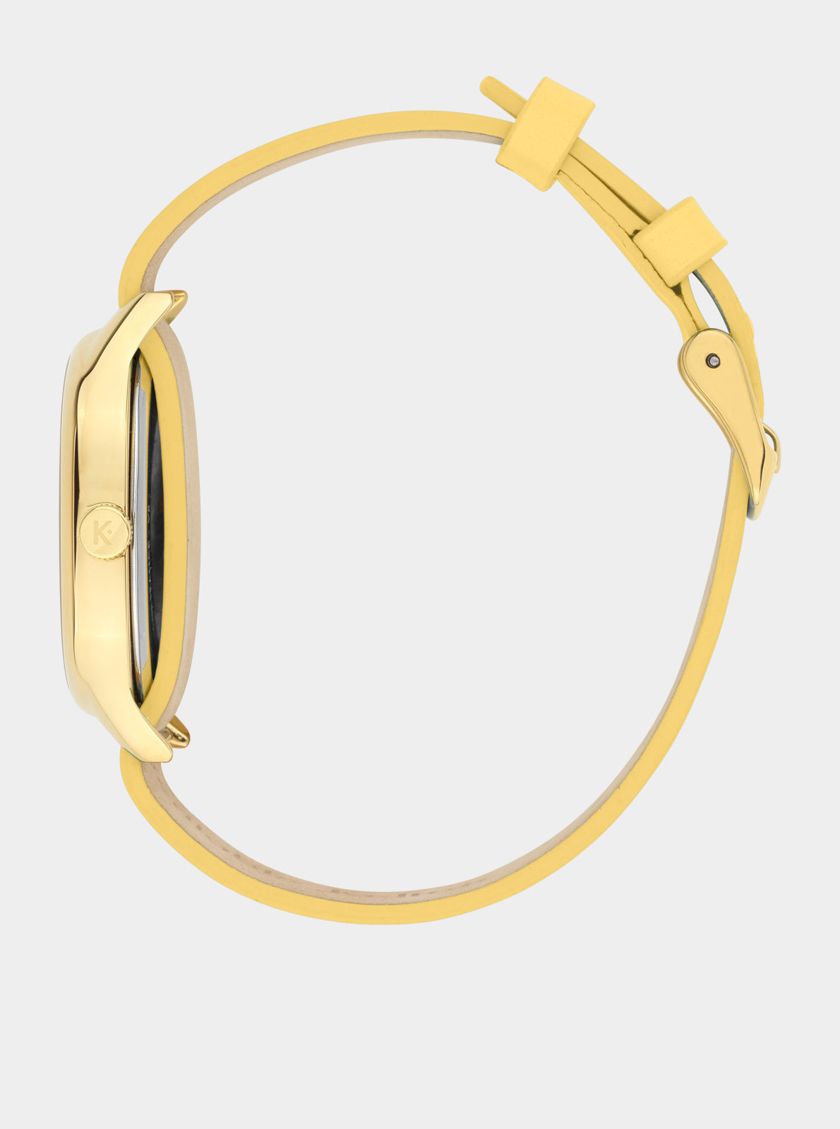 Image of Montre Kelton bracelet jaune, boîtier doré vue de côté
