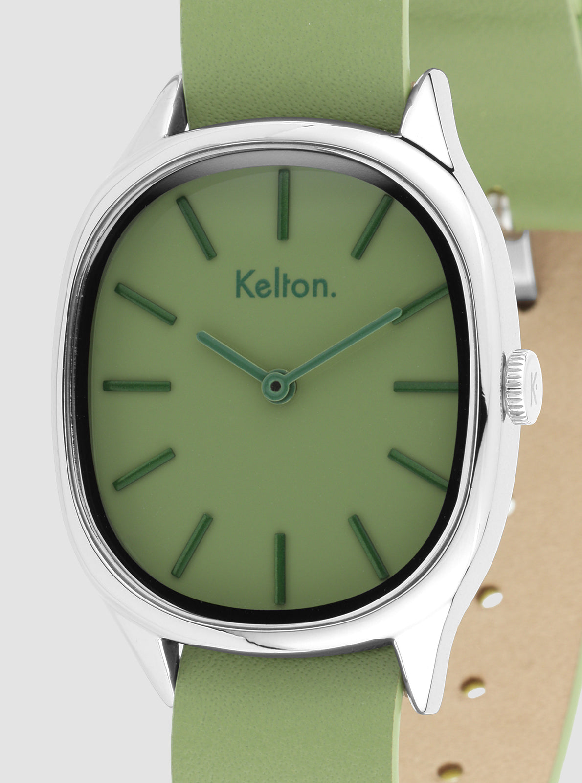 Image of Montre Colorama Sauge cadran vert avec index et logo Kelton