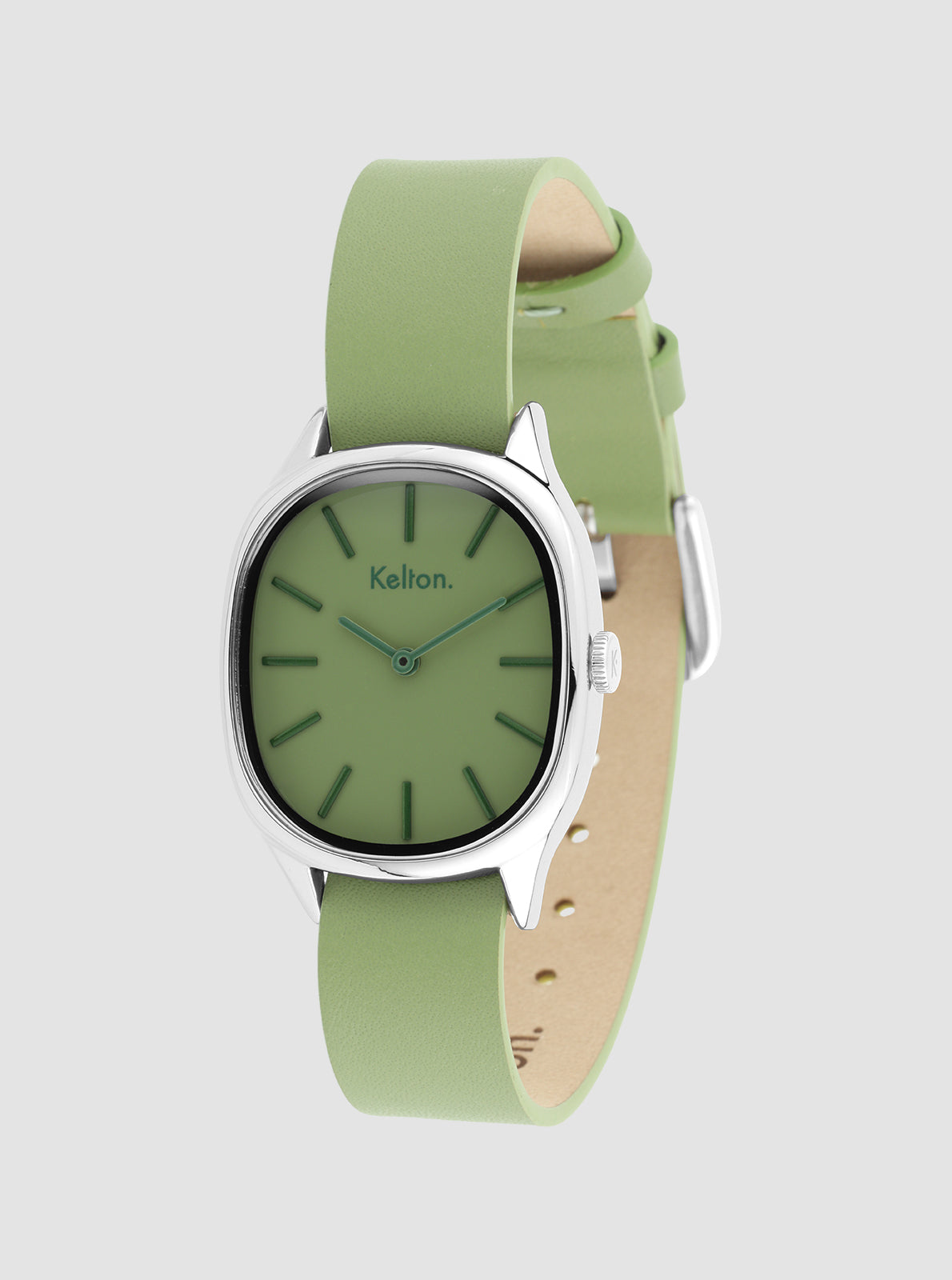 Image of Montre Colorama Sauge vue de trois quarts, cadran vert et bracelet vert