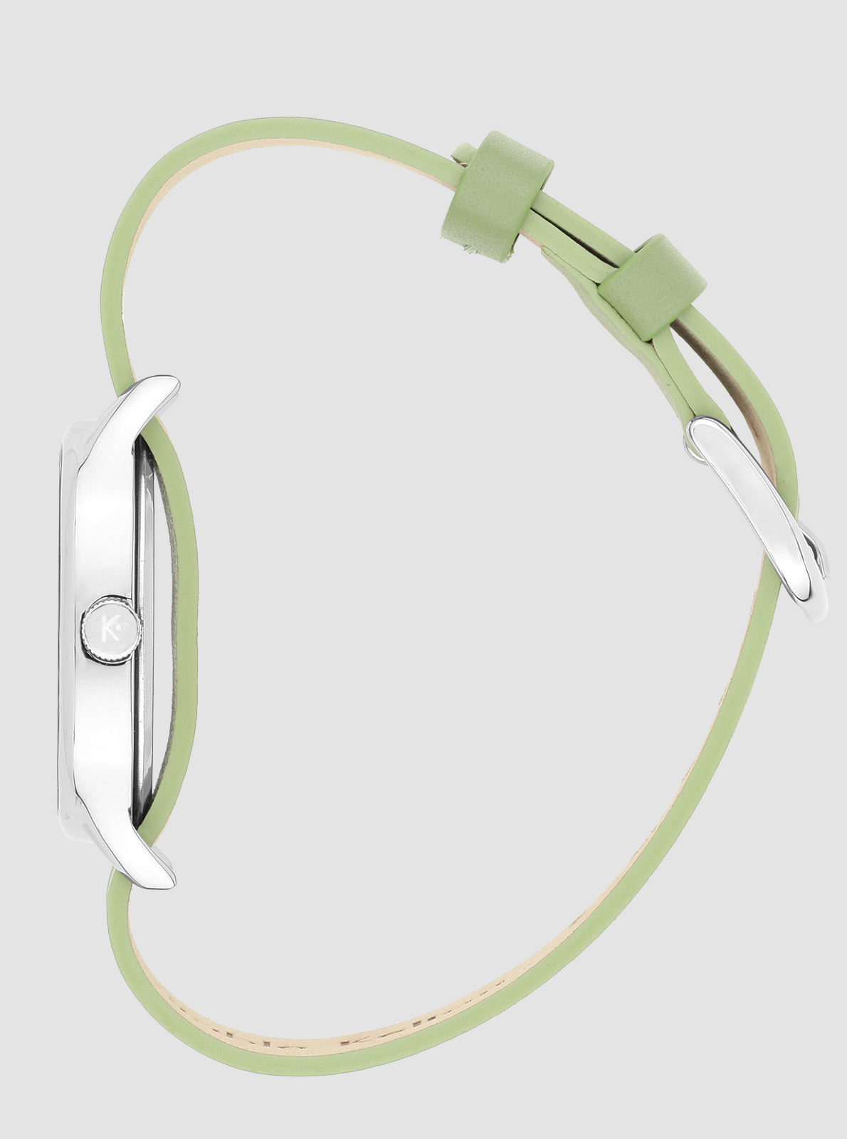Image of Montre Colorama Sauge profil avec couronne et bracelet vert clair