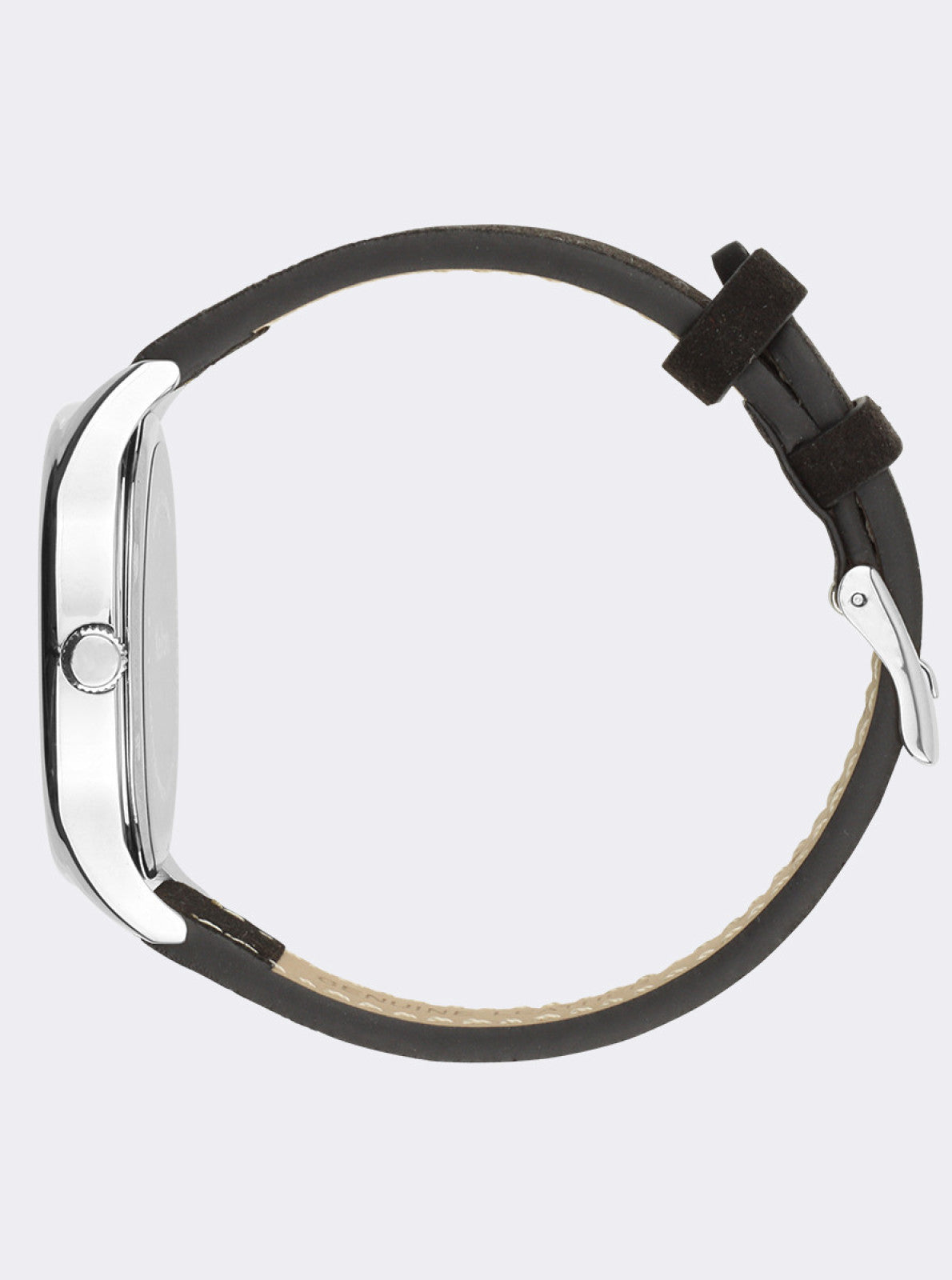 Image of Montre Kelton boîtier argenté et bracelet en cuir foncé avec boucle