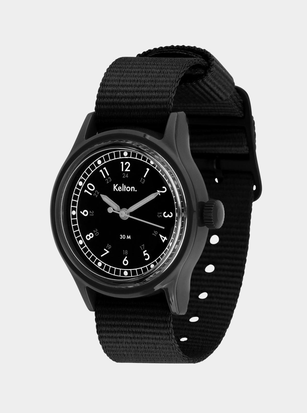 Image of Montre à quartz Kelton noire avec bracelet tissé, couronne latérale