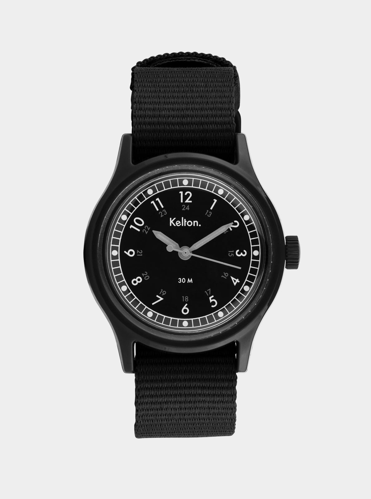 Image of Montre à quartz Kelton noire, cadran à chiffres arabes et bracelet tissé noir