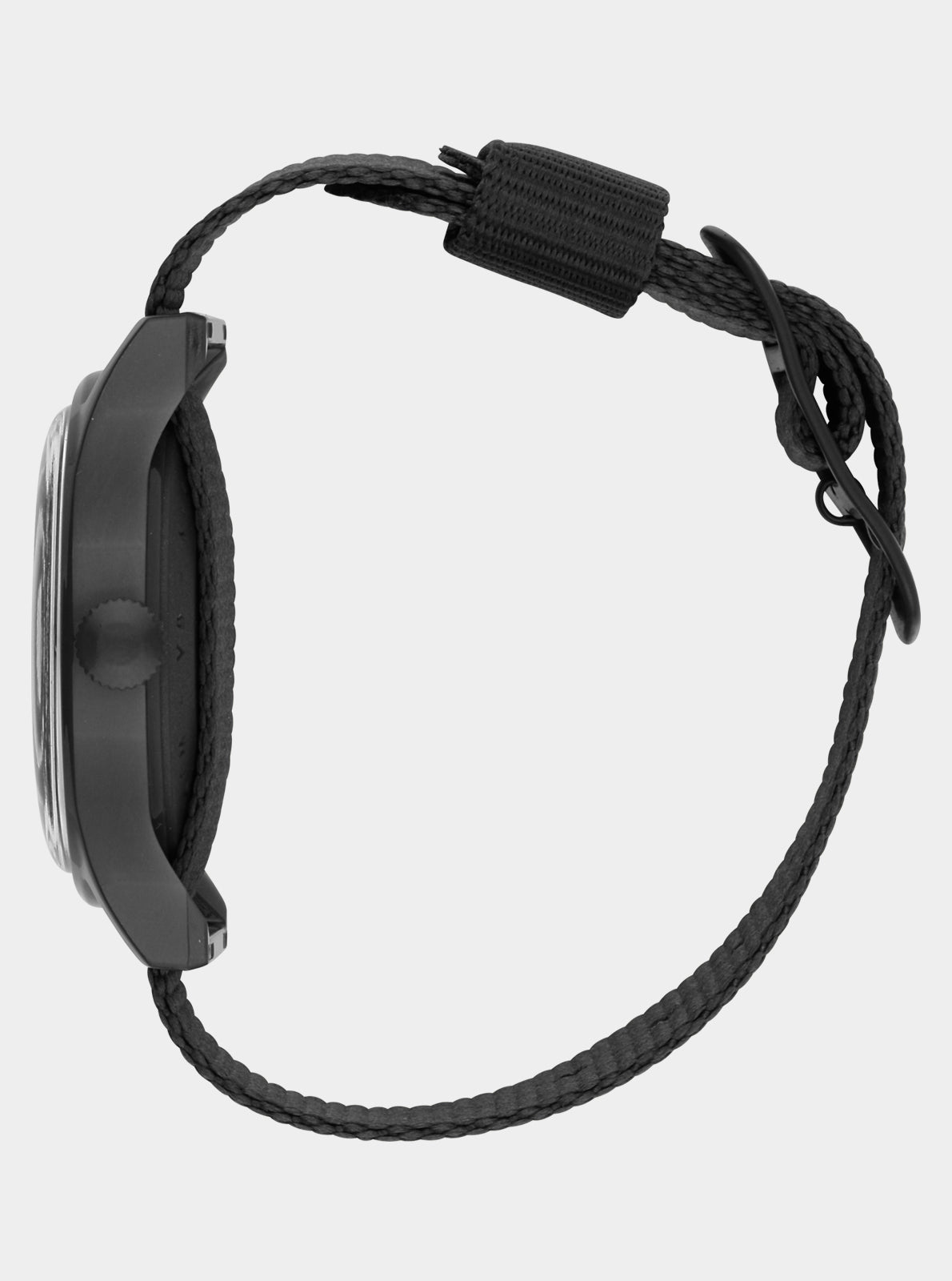 Image of Montre à quartz Kelton noire, vue latérale du boîtier et attache du bracelet