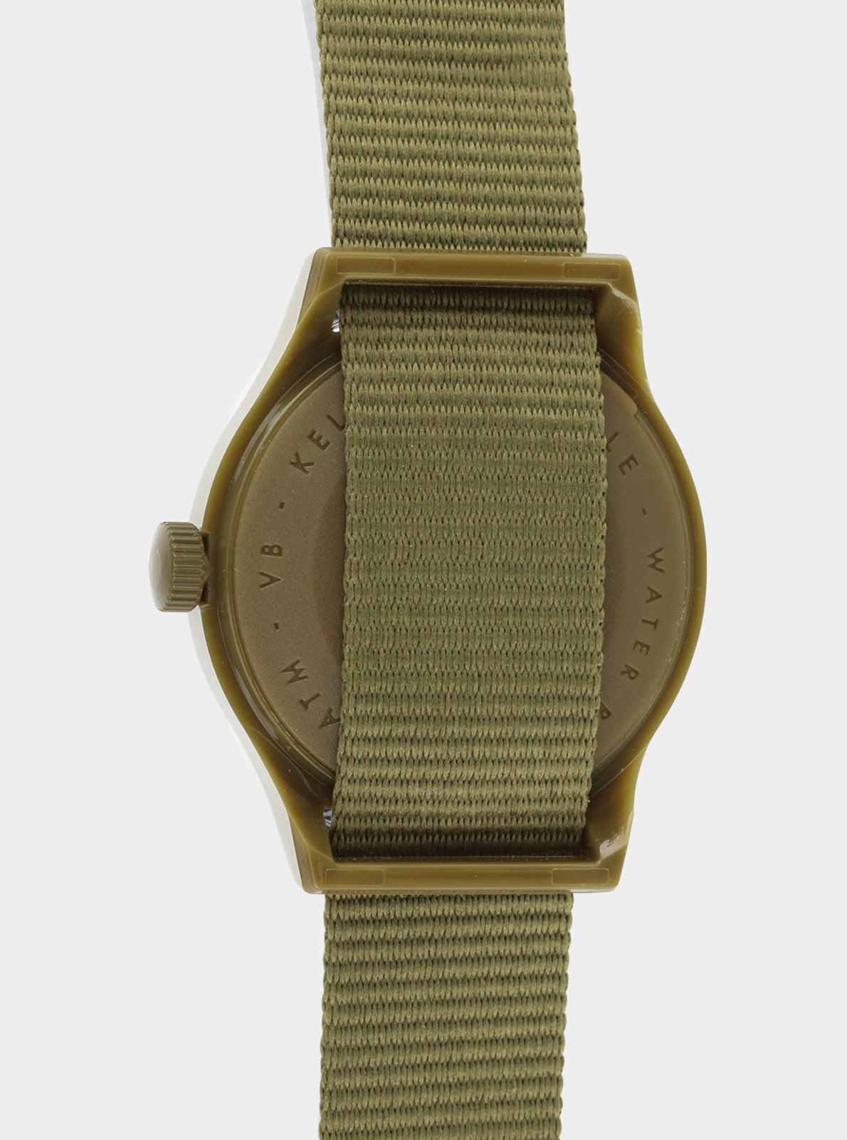 Image of Montre à quartz Kelton boîtier vert olive et bracelet tissu vert olive, vue arrière
