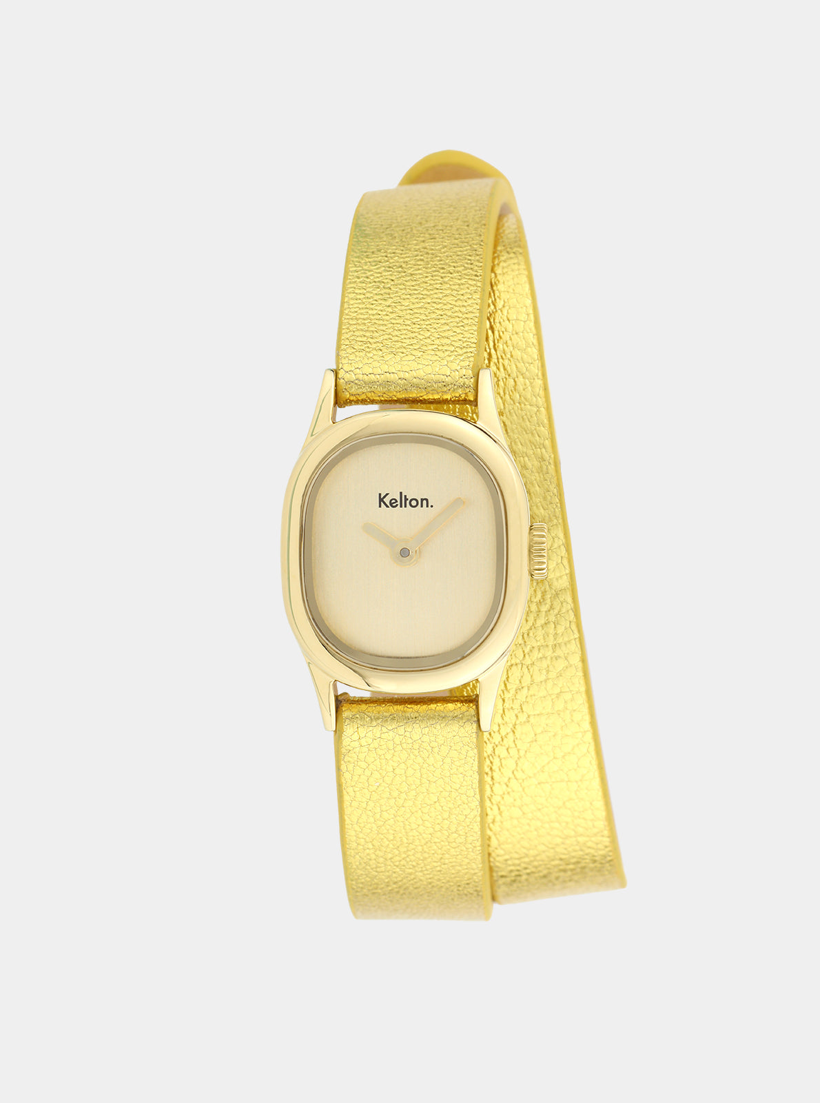 Image of Montre Kelton Minicolo bracelet cuir jaune, cadran rond blanc.