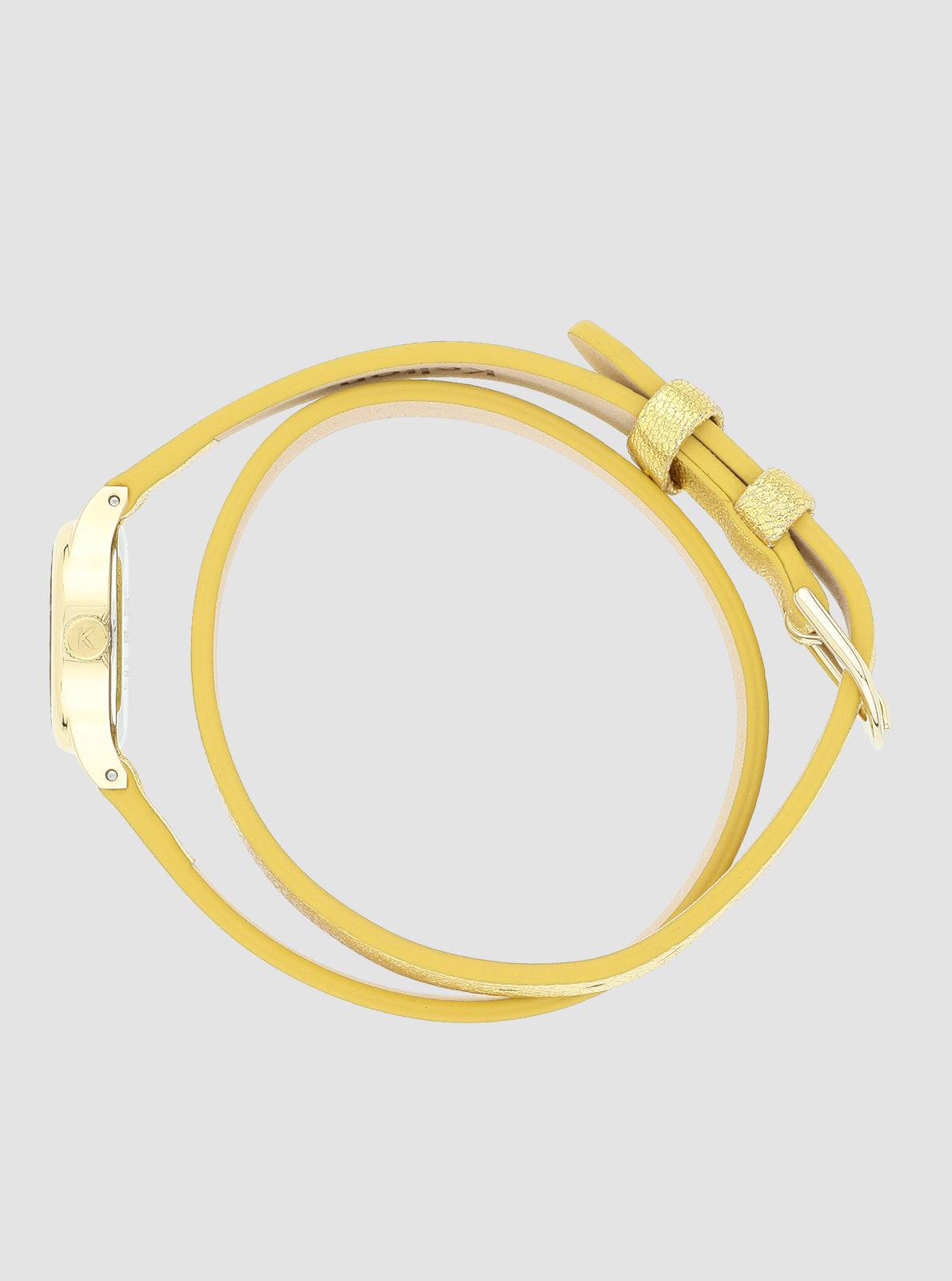 Image of Bracelet de montre Kelton Minicolo en cuir jaune avec fermoir et double boucle.