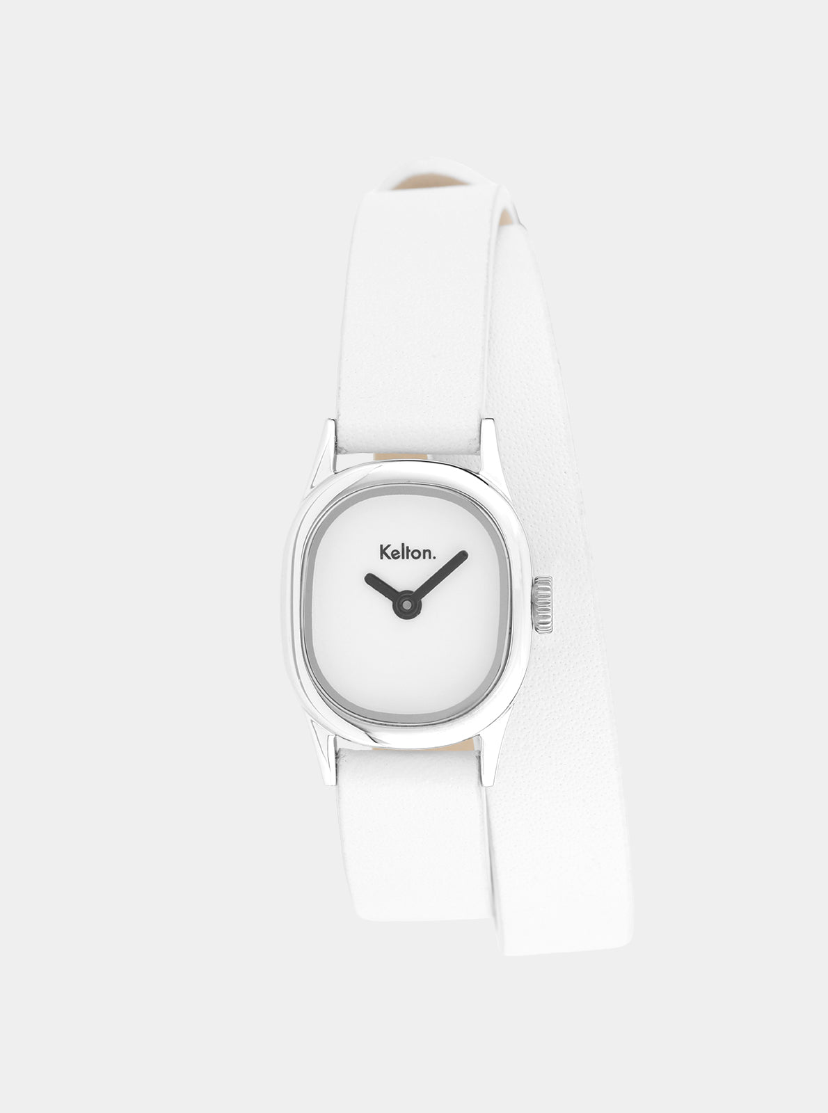 Image of Montre à cadran blanc et bracelet cuir blanc, vue de face.